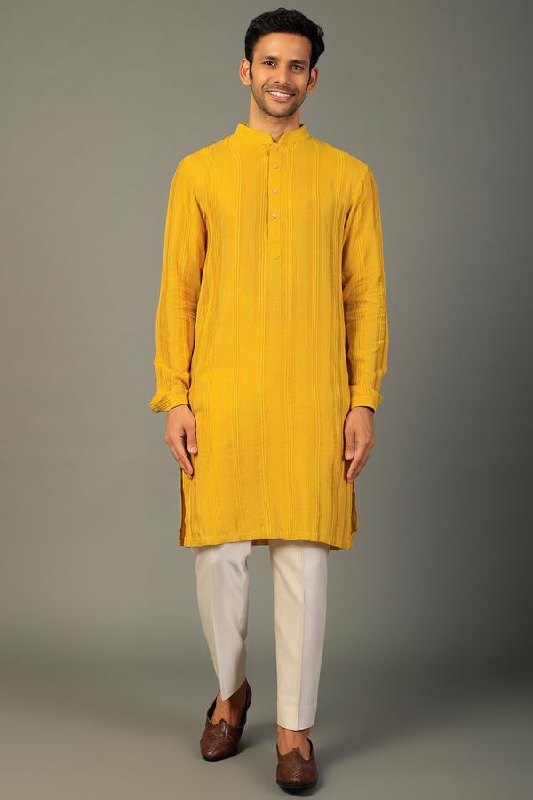 Yellow Dola Silk Kurta Set