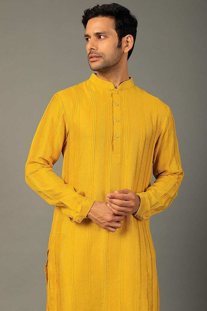 Yellow Dola Silk Kurta Set