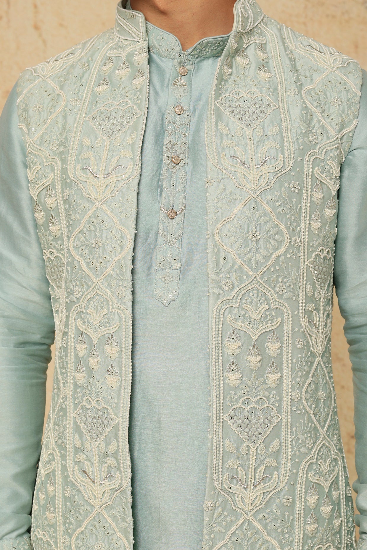 Pastel Green Embroidered Indowestern Set