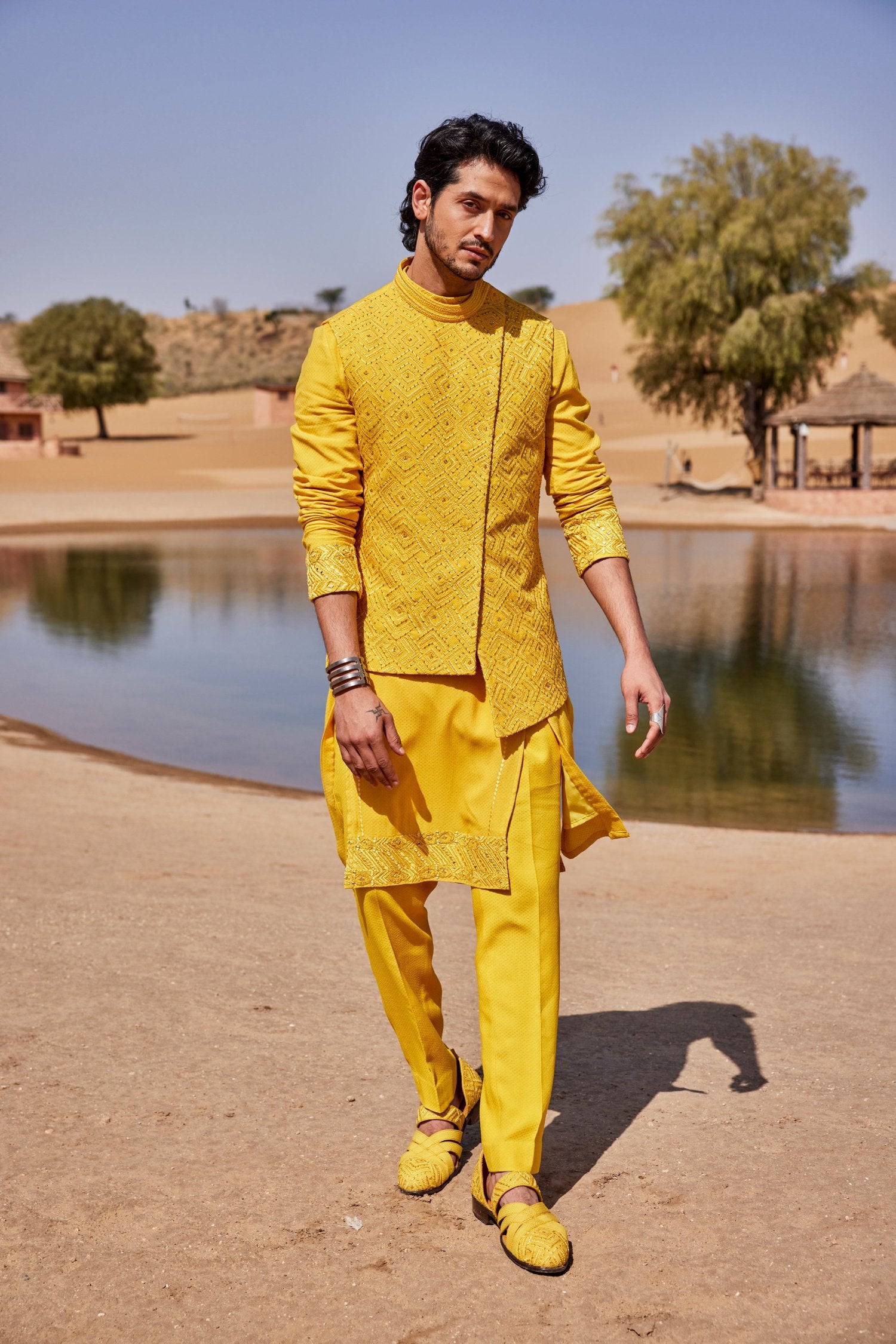 Yellow Slant
 Cut Waist Coat Set