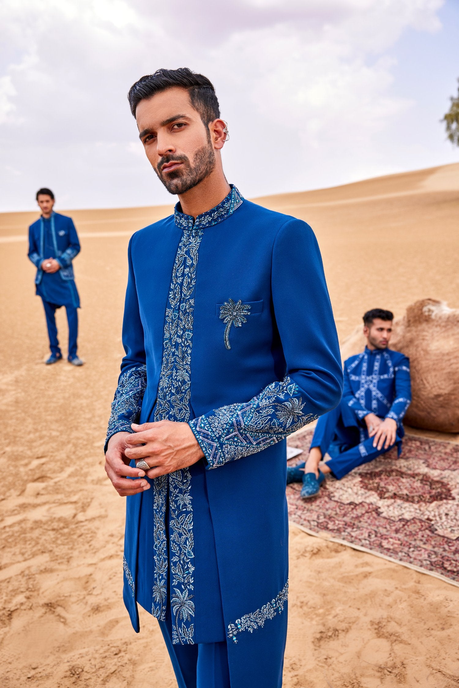 Indigo Blue Front Open Style Indowestern