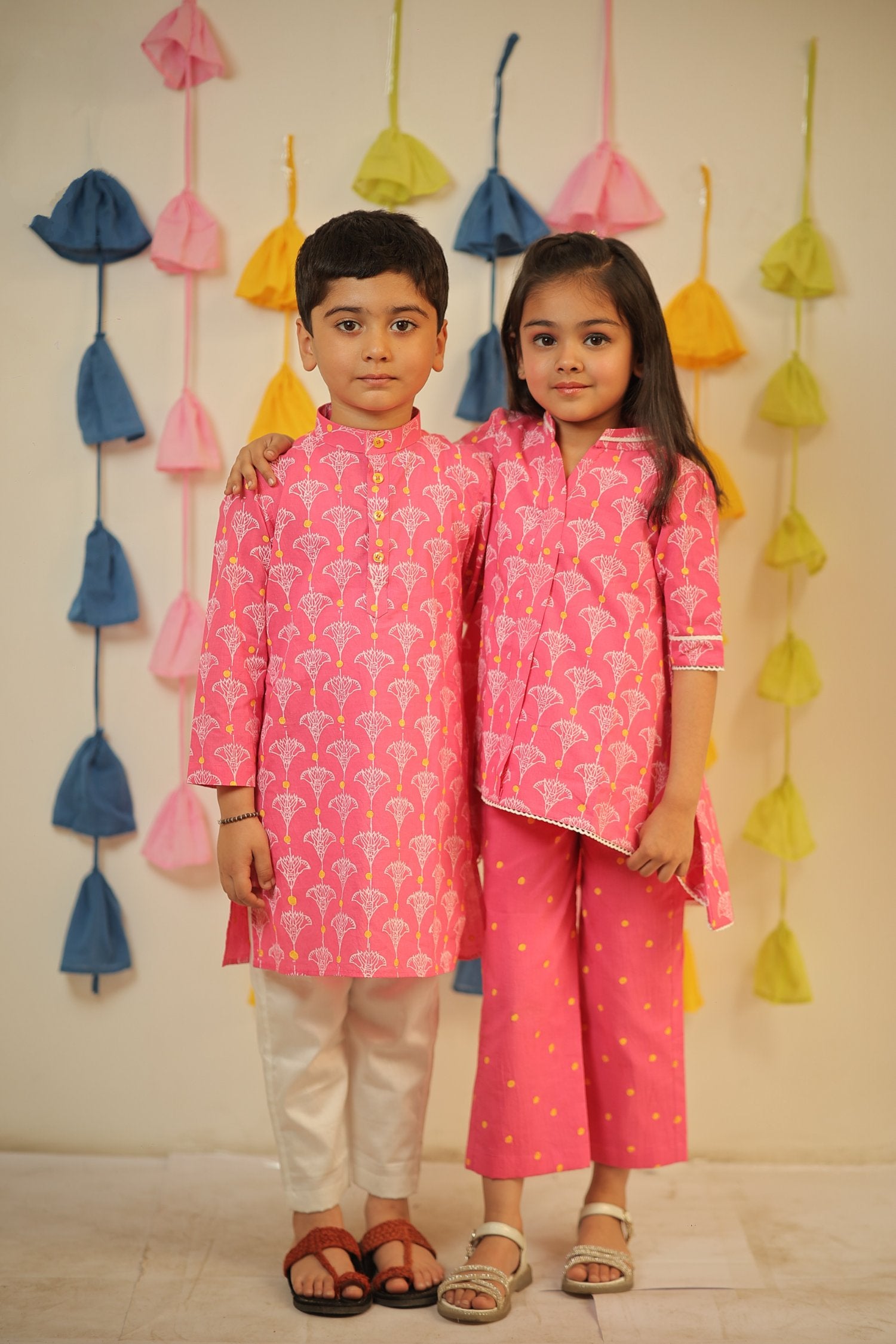 Pink Block Printed Kurta Set