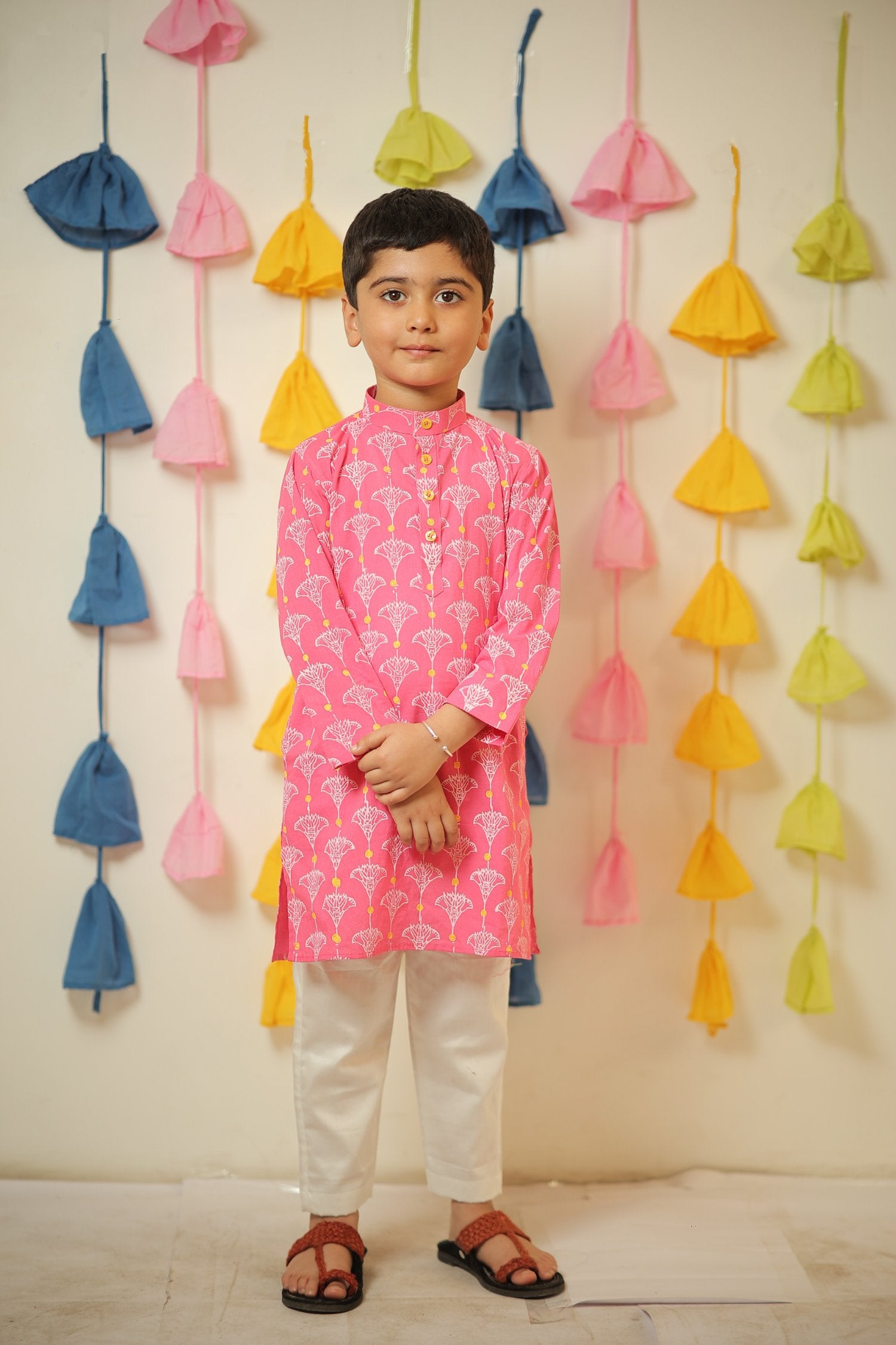 Pink Block Printed Kurta Set