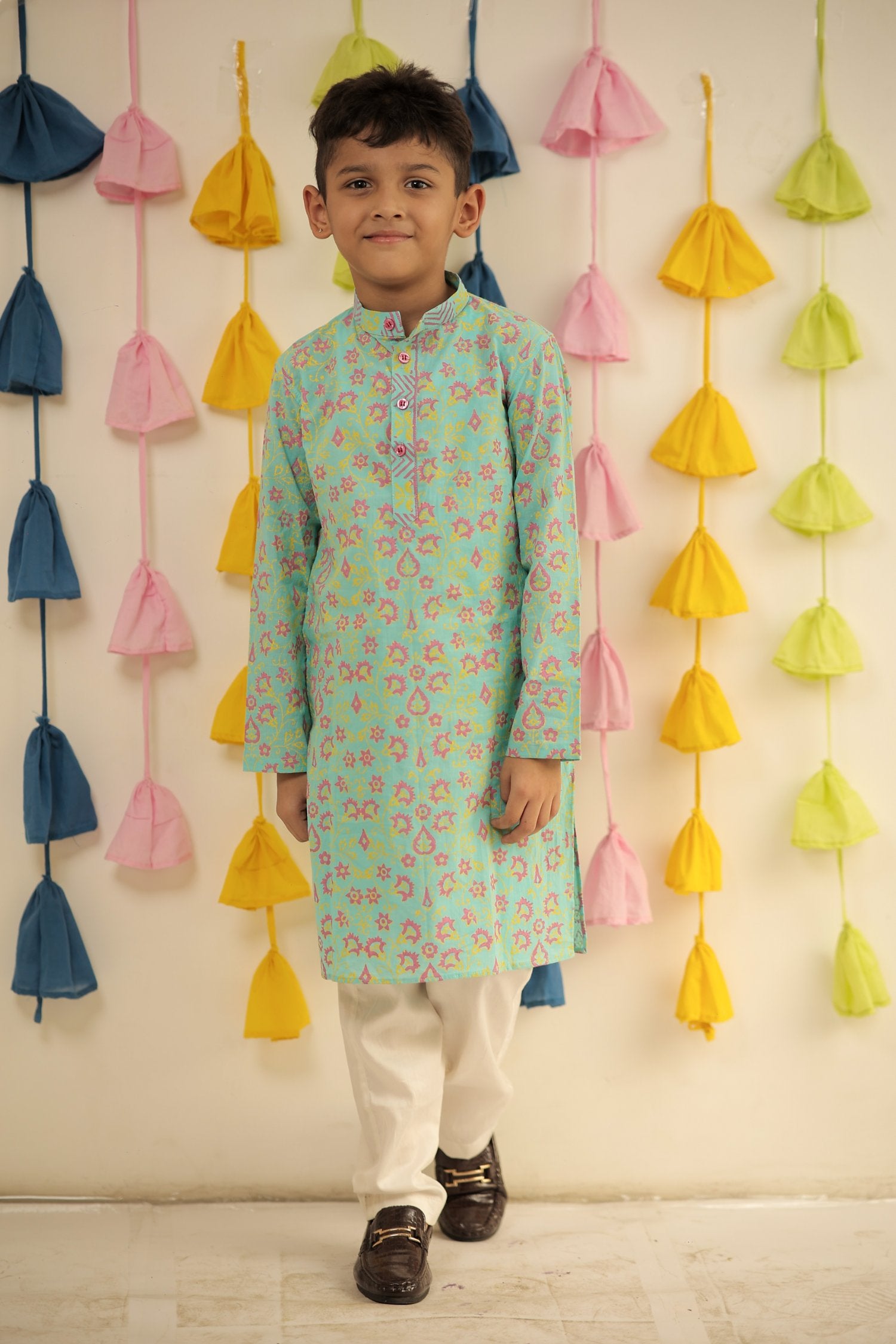 Blue Block Printed Kurta Set