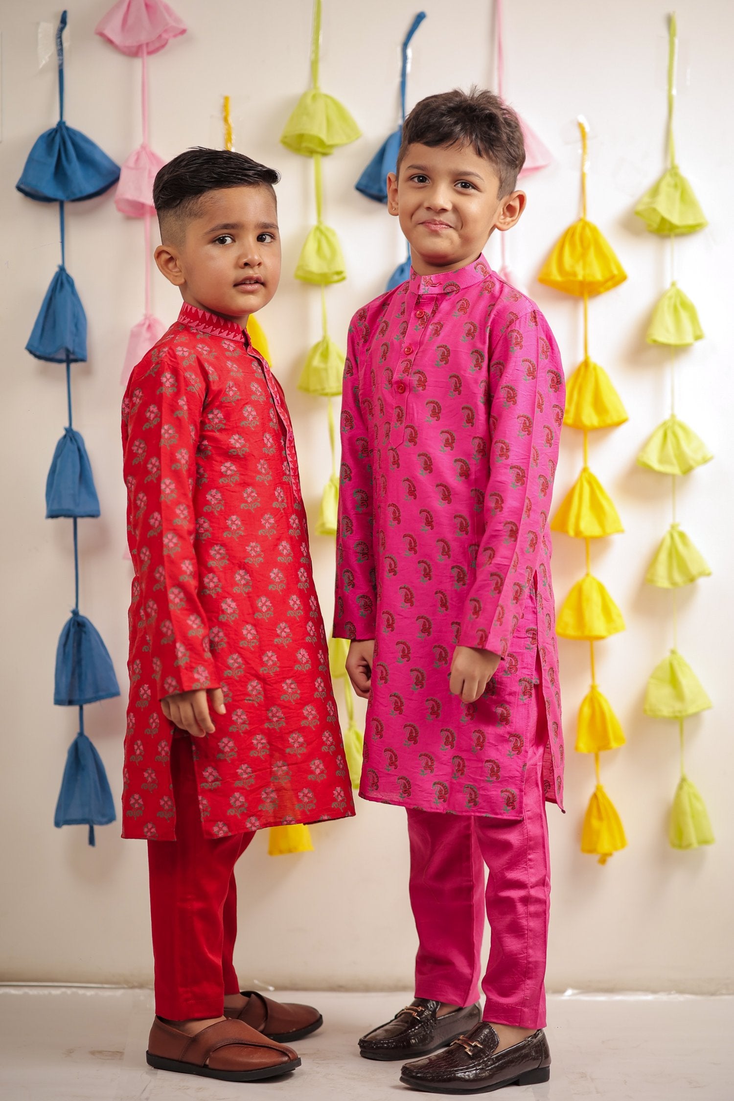 Pink Block Printed Kurta Set