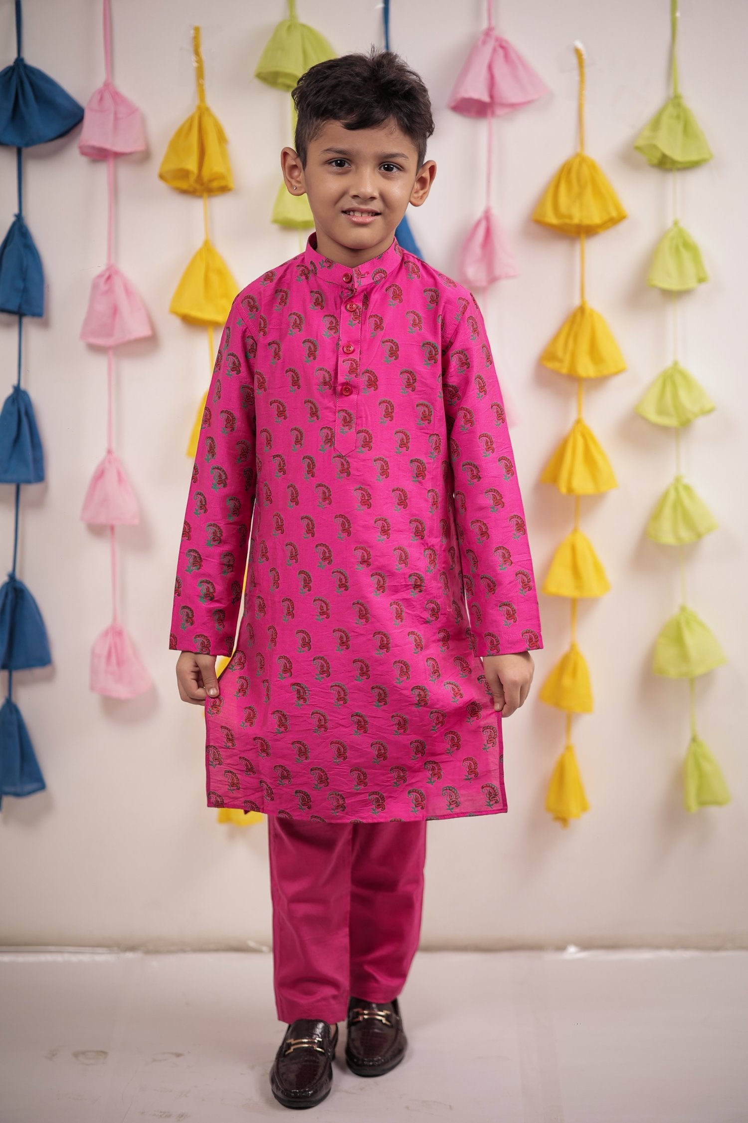 Pink Block Printed Kurta Set