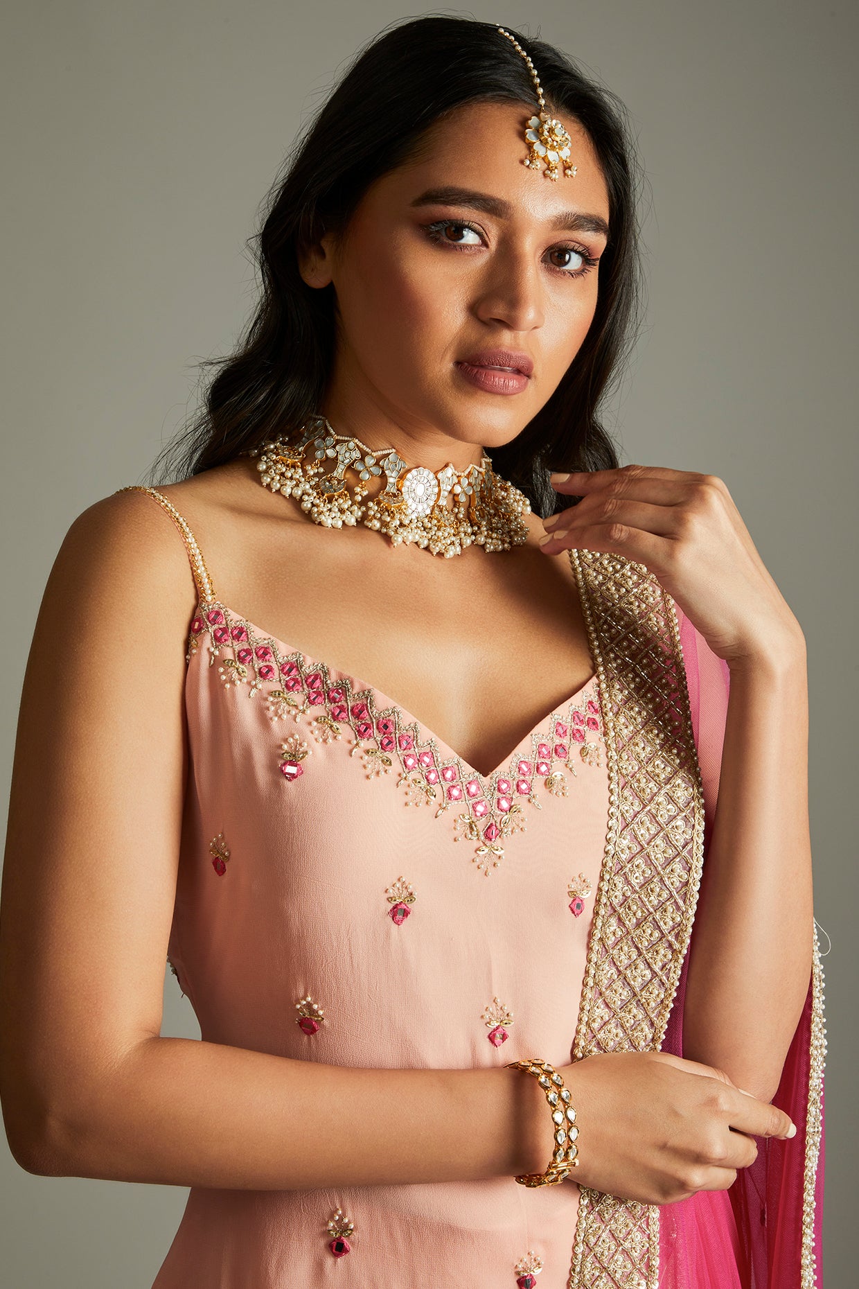 Peach Magenta Kurta Gharara Set