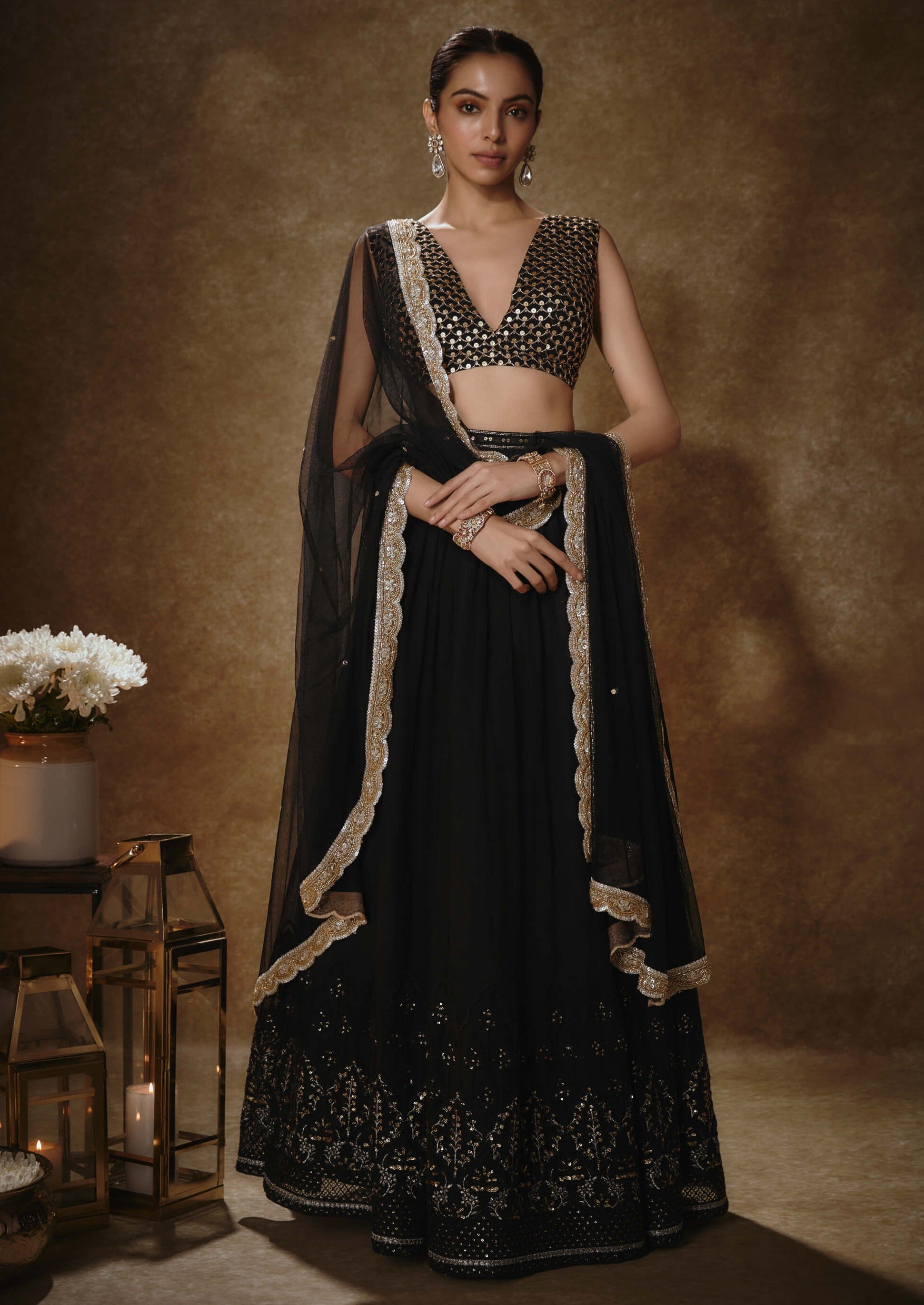 Black & gold lehenga set