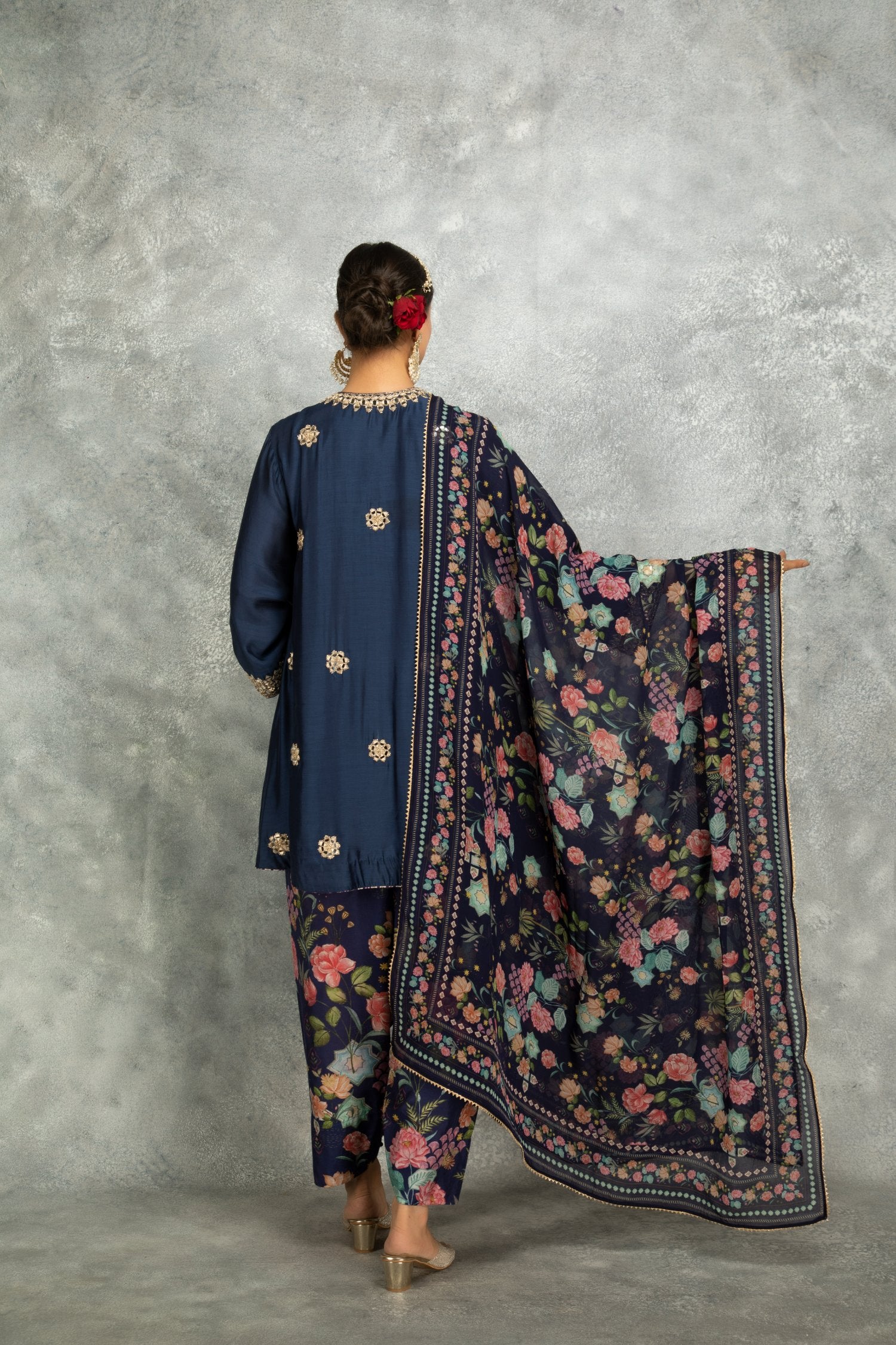 Angrakha With Printed Pants & Dupatta