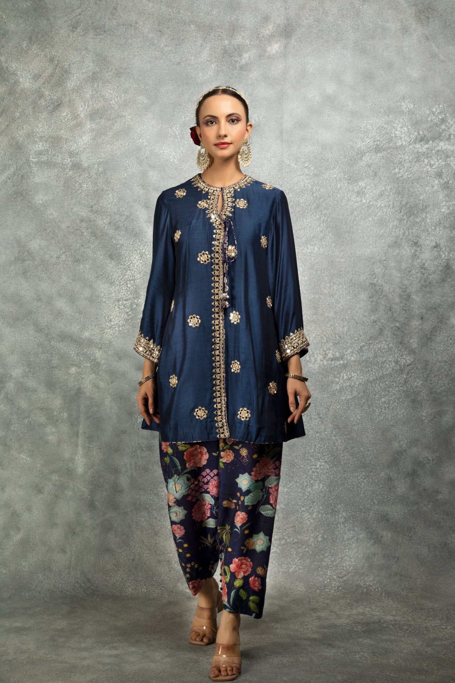 Angrakha With Printed Pants & Dupatta