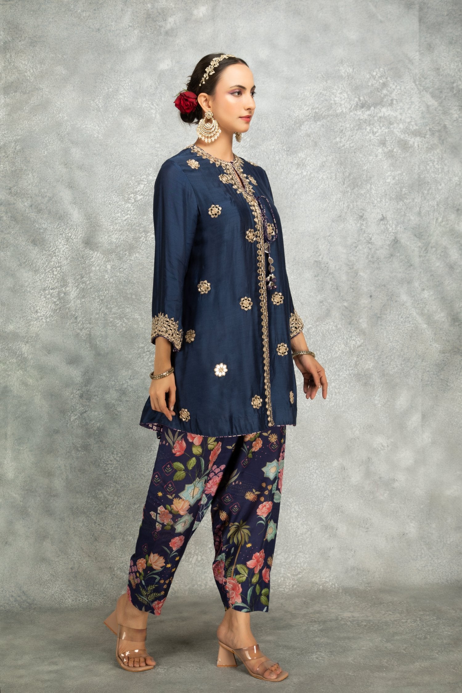 Angrakha With Printed Pants & Dupatta