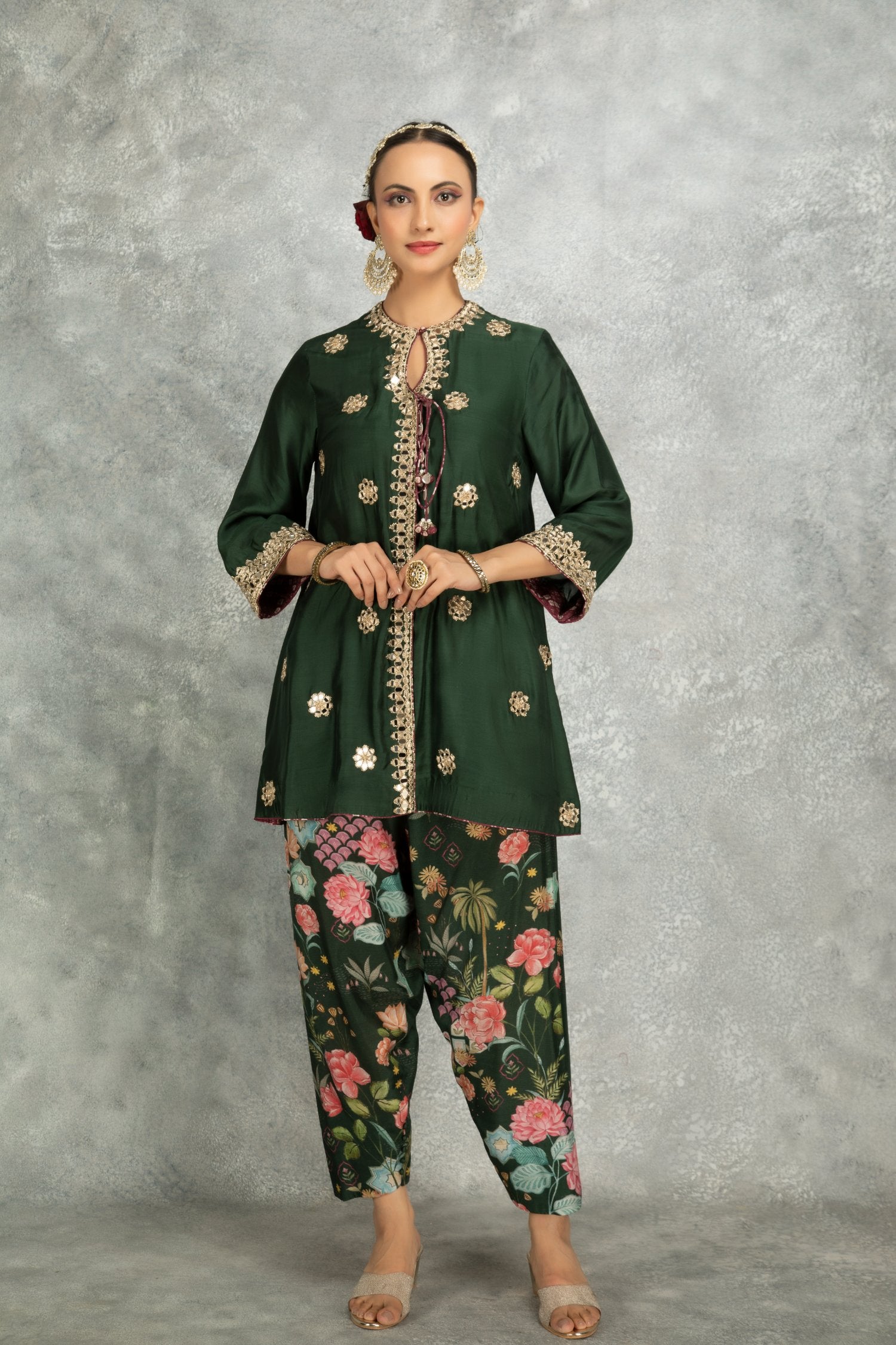 Angrakha With Printed Pants & Dupatta