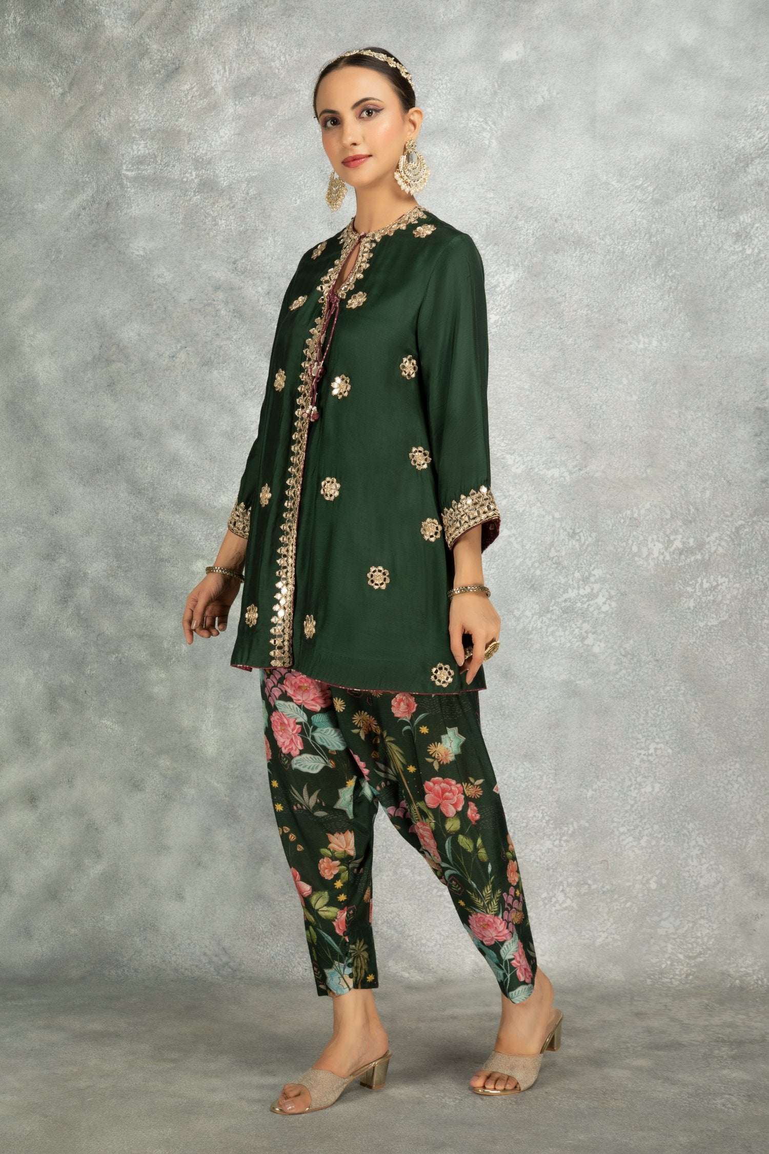 Angrakha With Printed Pants & Dupatta