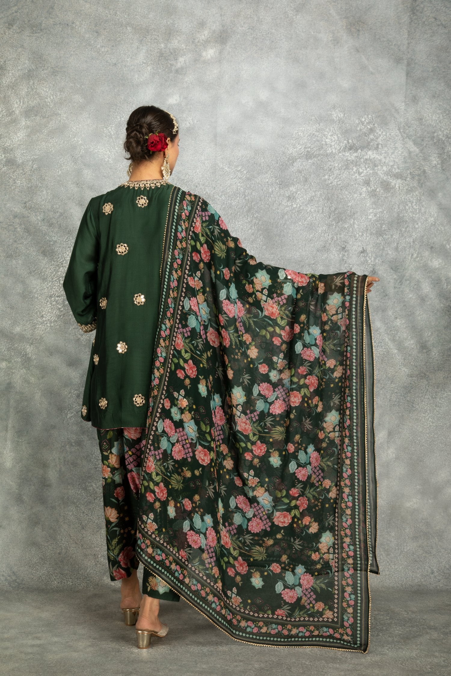 Angrakha With Printed Pants & Dupatta