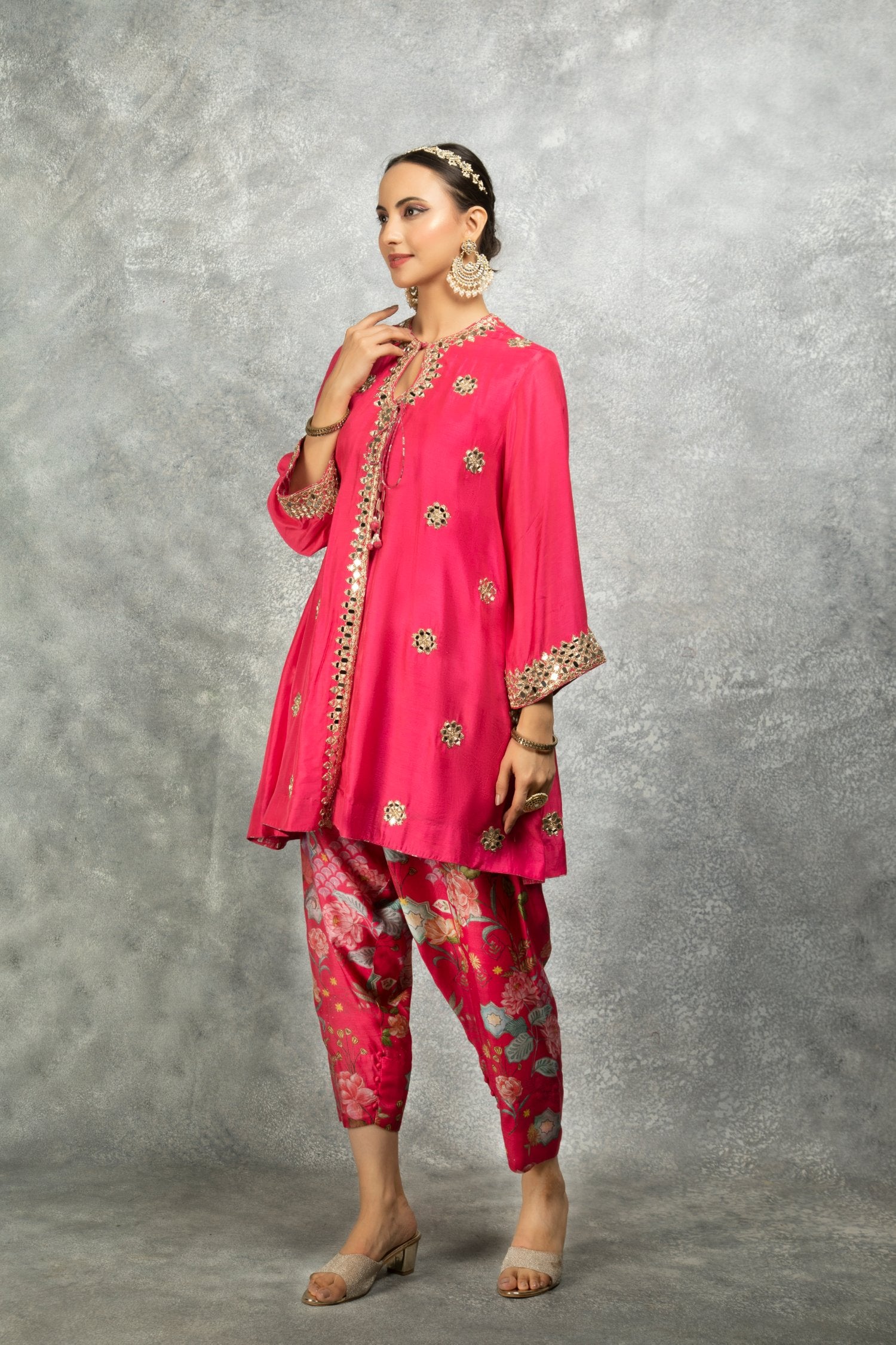 Angrakha With Printed Pants & Dupatta