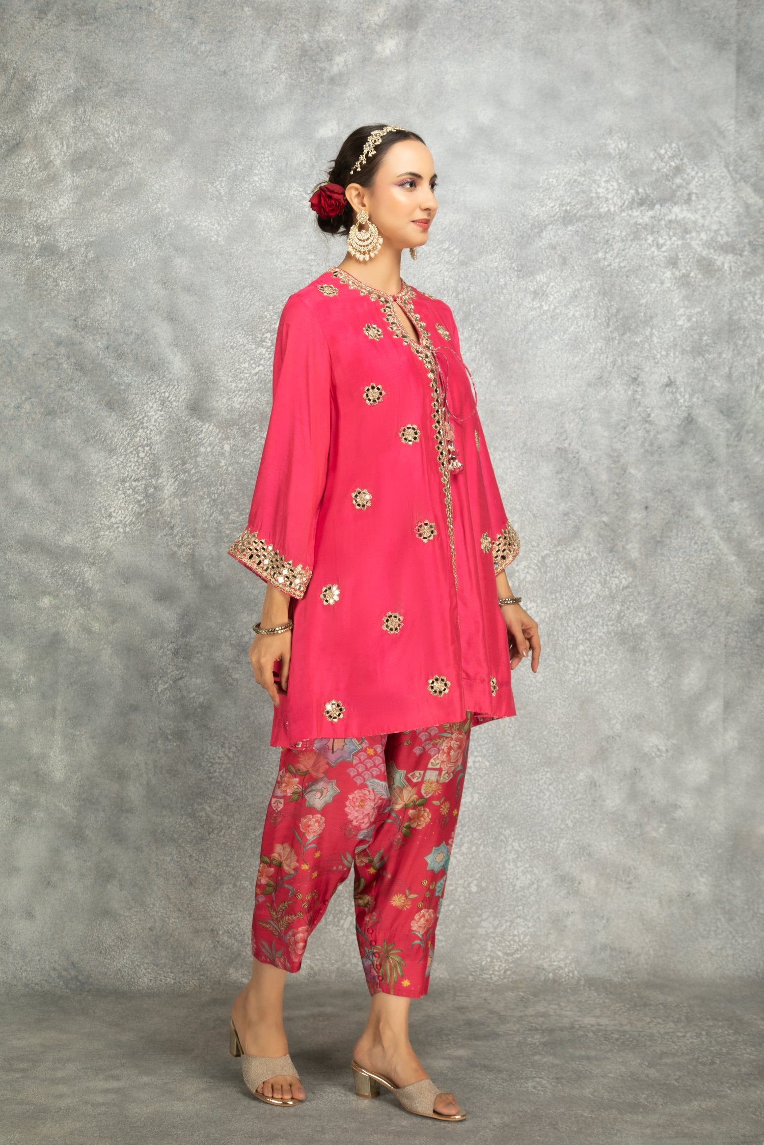 Angrakha With Printed Pants & Dupatta