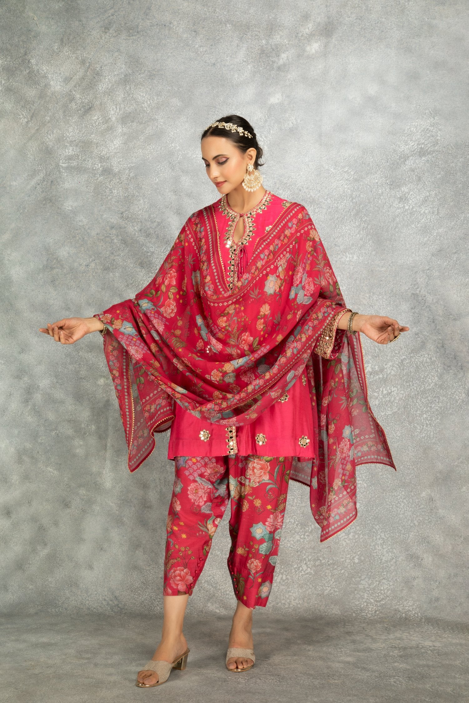 Angrakha With Printed Pants & Dupatta