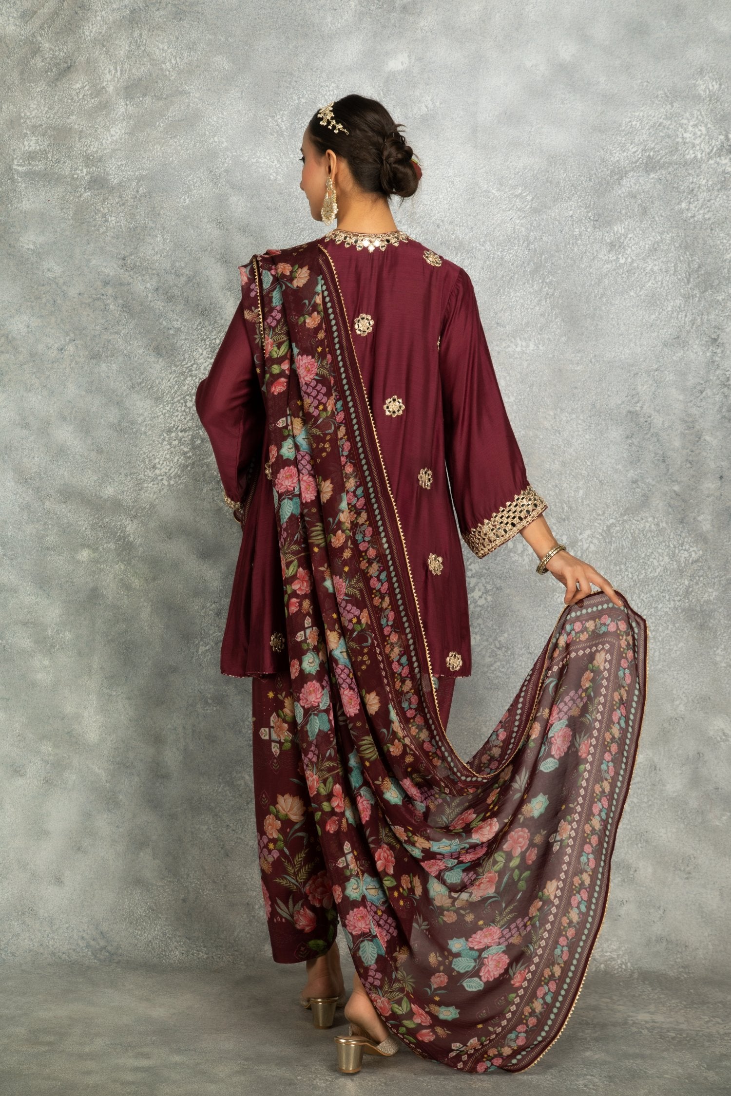 Angrakha With Printed Pants & Dupatta