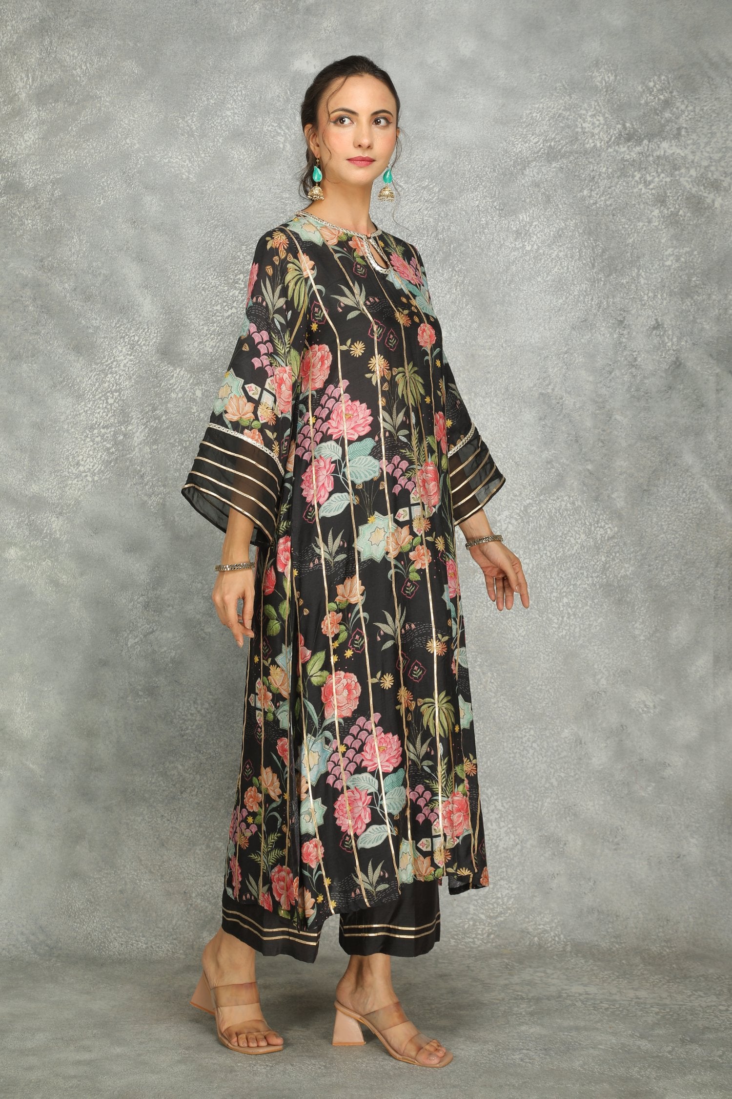 Black Printed Kurta With Pants And Dupatta