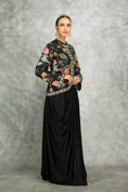 Load image into Gallery viewer, Black Embroidered Printed Jacket With Drape Skirt
