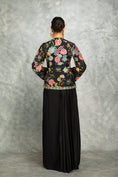 Load image into Gallery viewer, Black Embroidered Printed Jacket With Drape Skirt
