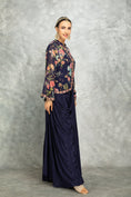 Load image into Gallery viewer, Blue Embroidered Printed Jacket With Drape Skirt
