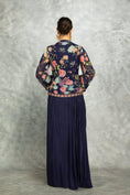 Load image into Gallery viewer, Blue Embroidered Printed Jacket With Drape Skirt
