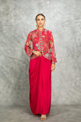 Load image into Gallery viewer, Hot Pink Embroidered Printed Jacket With Drape Skirt
