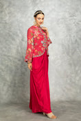 Load image into Gallery viewer, Hot Pink Embroidered Printed Jacket With Drape Skirt
