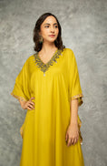 Load image into Gallery viewer, Mustard Green Embroidered Kaftaan
