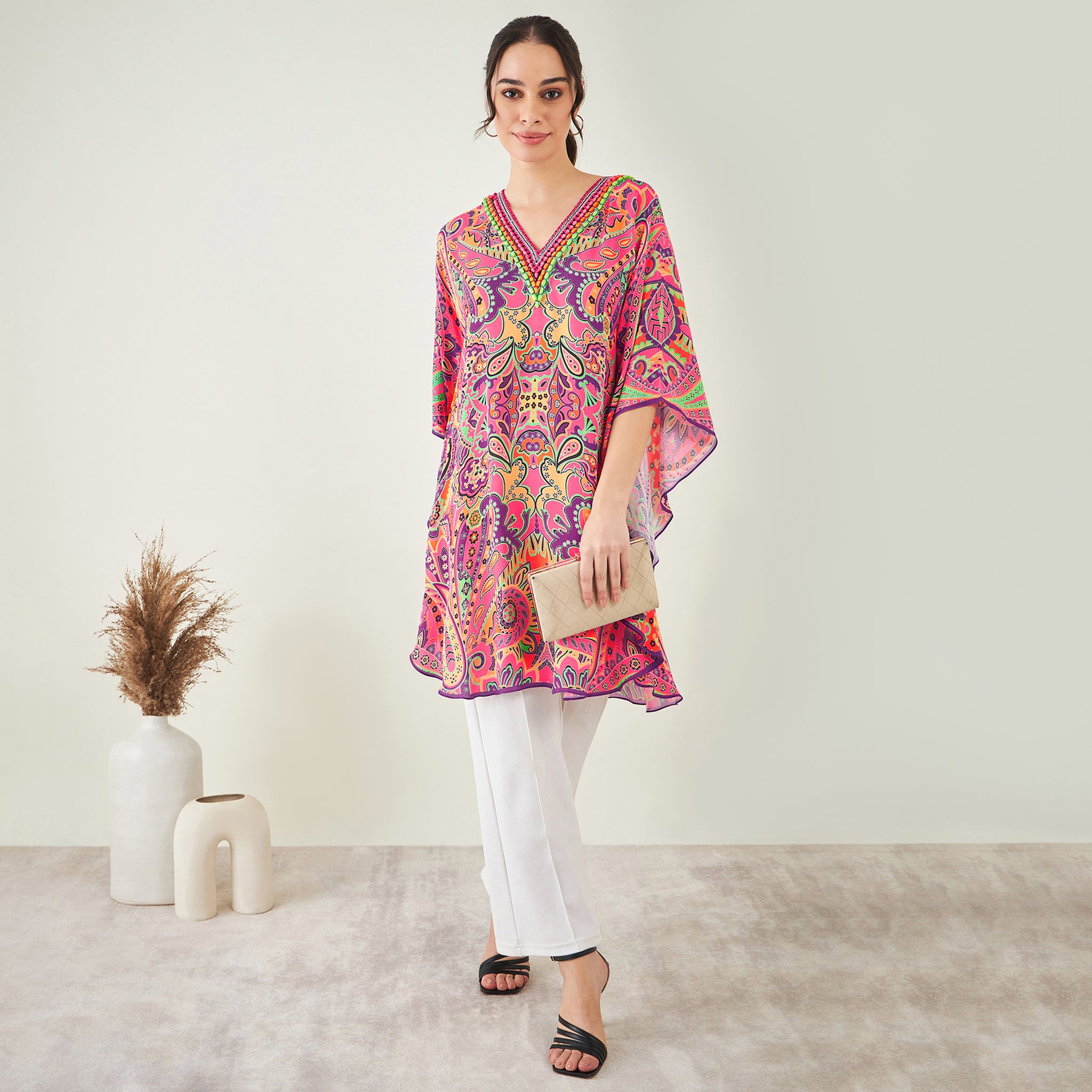 Rose Pink and Yellow Paisley Tunic