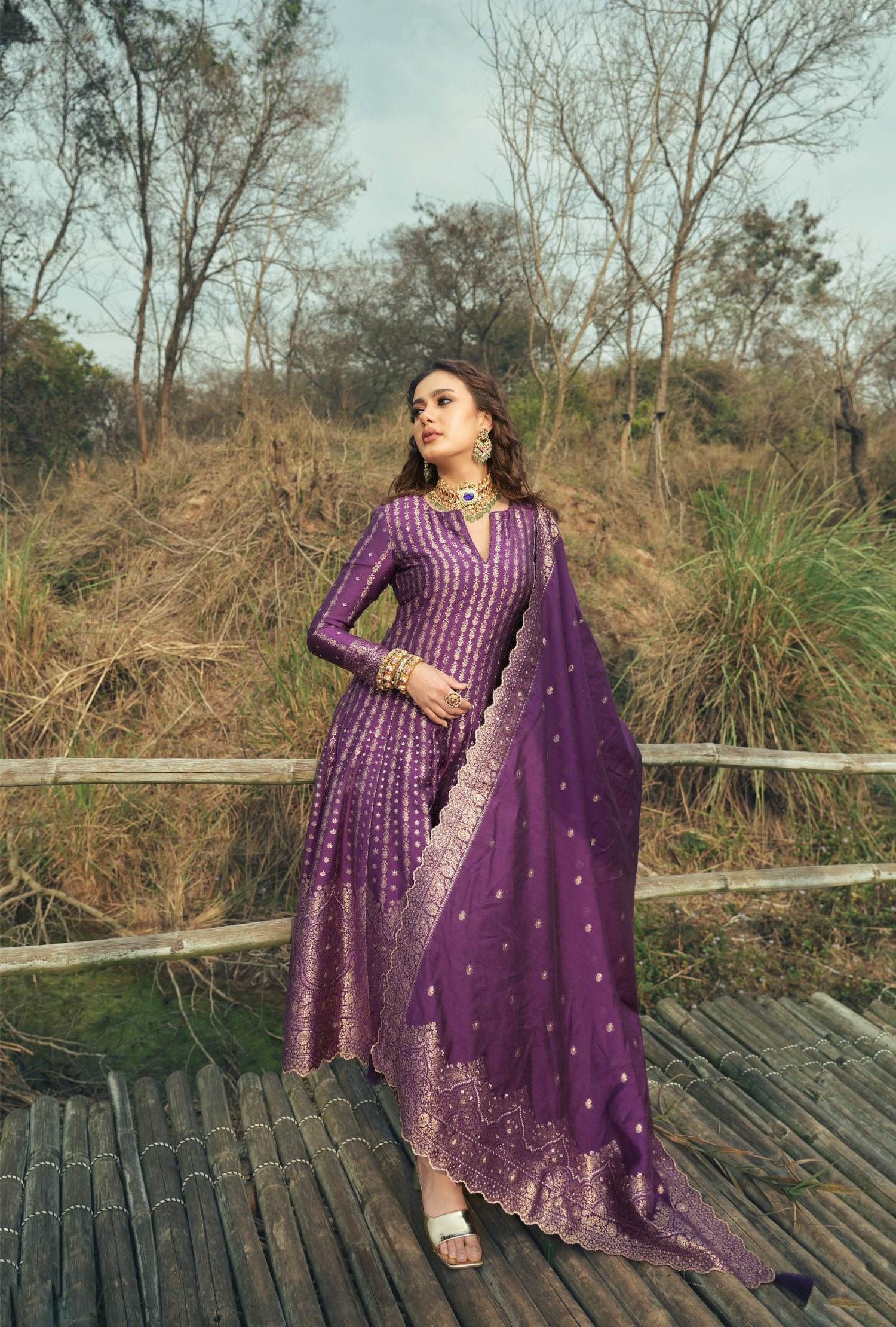 Purple Anarkali Vegan Silk Zari