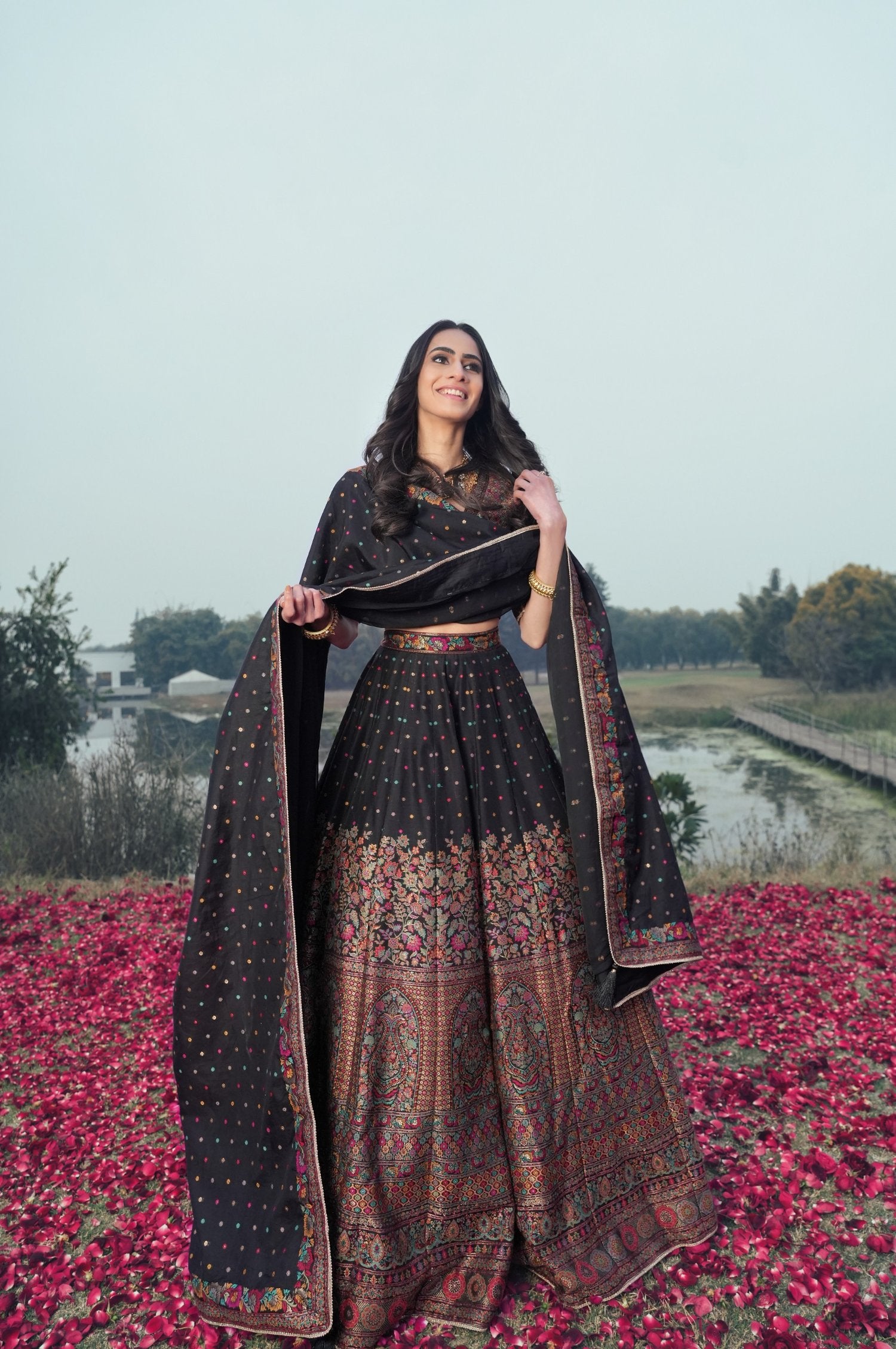 Black Vegan Silk Lehenga Zari