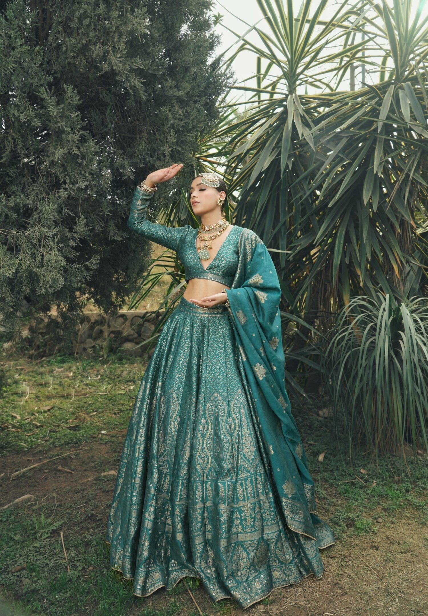 Zari Vegan Silk Teal Blue Lehenga