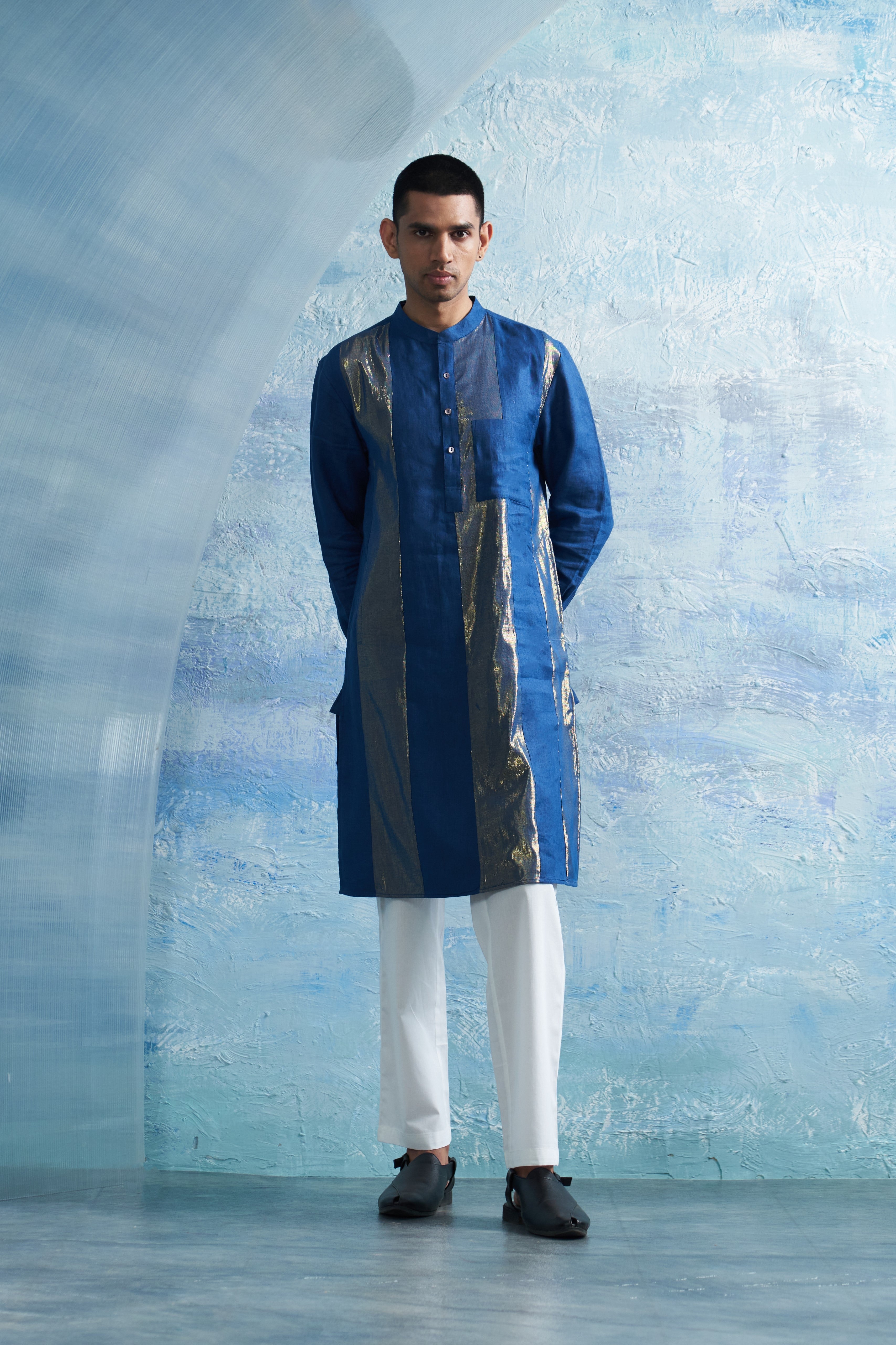 Aura Royal Blue Stripe Kurta Set