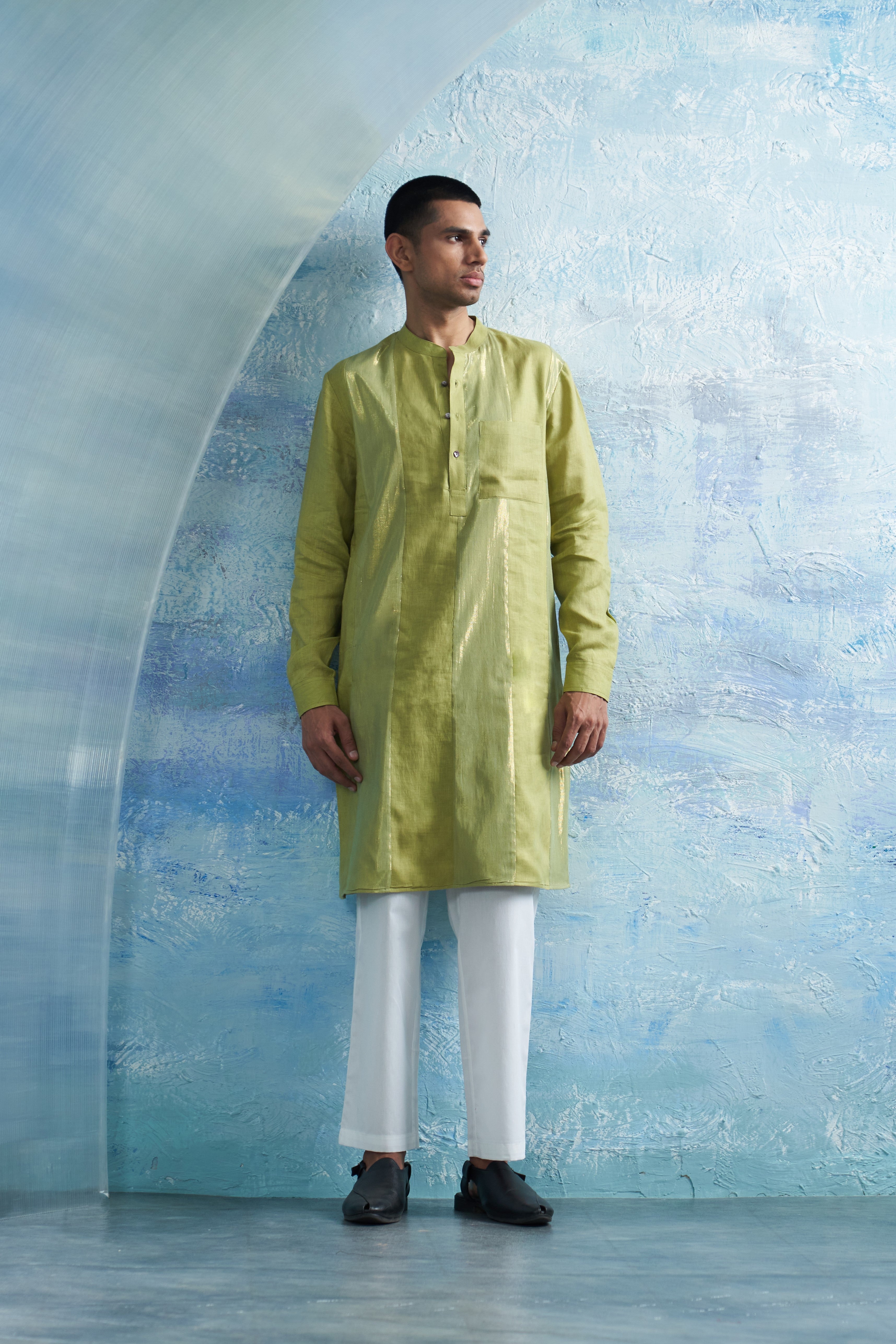 Sheen Green Stripe Kurta Set