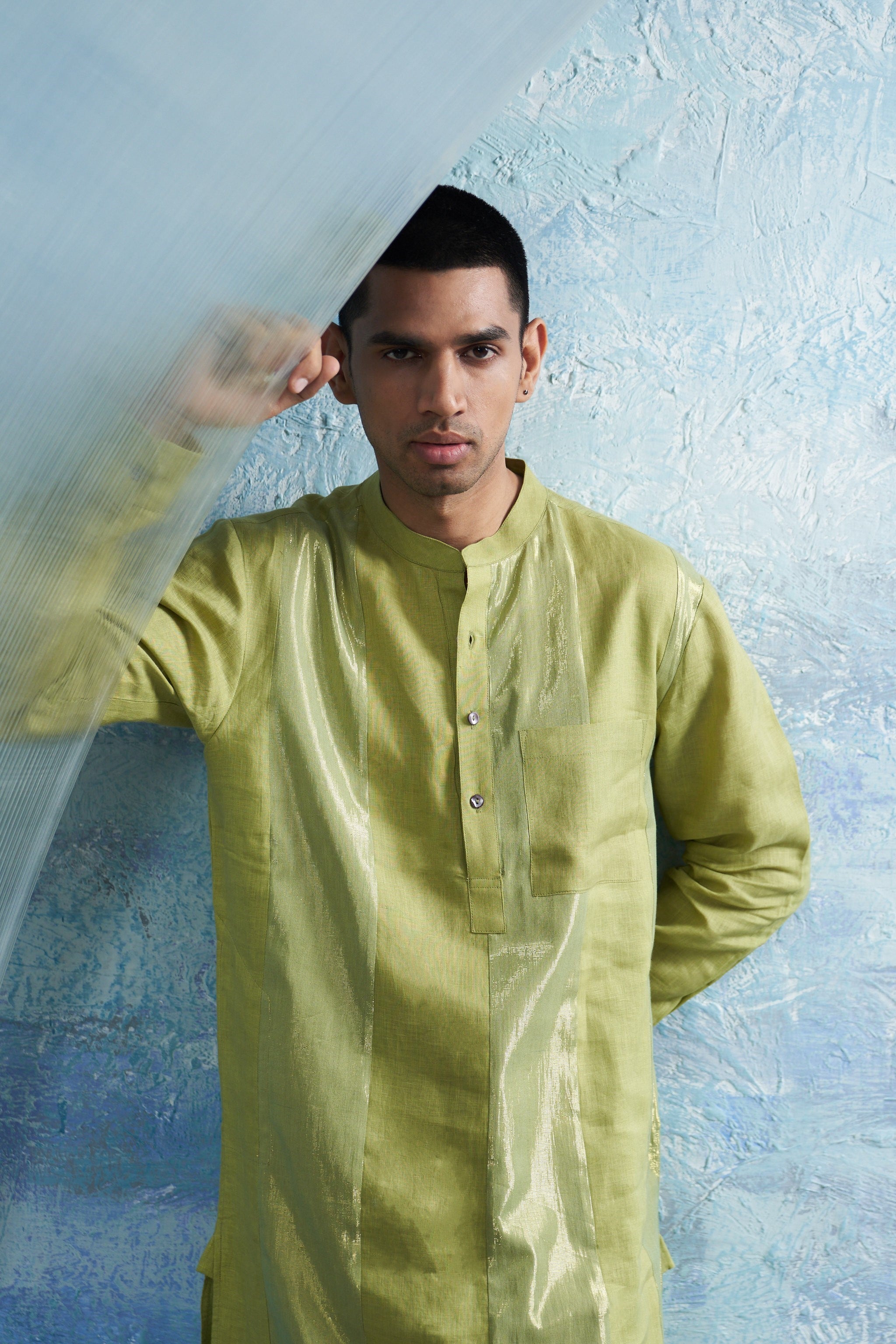 Sheen Green Stripe Kurta Set