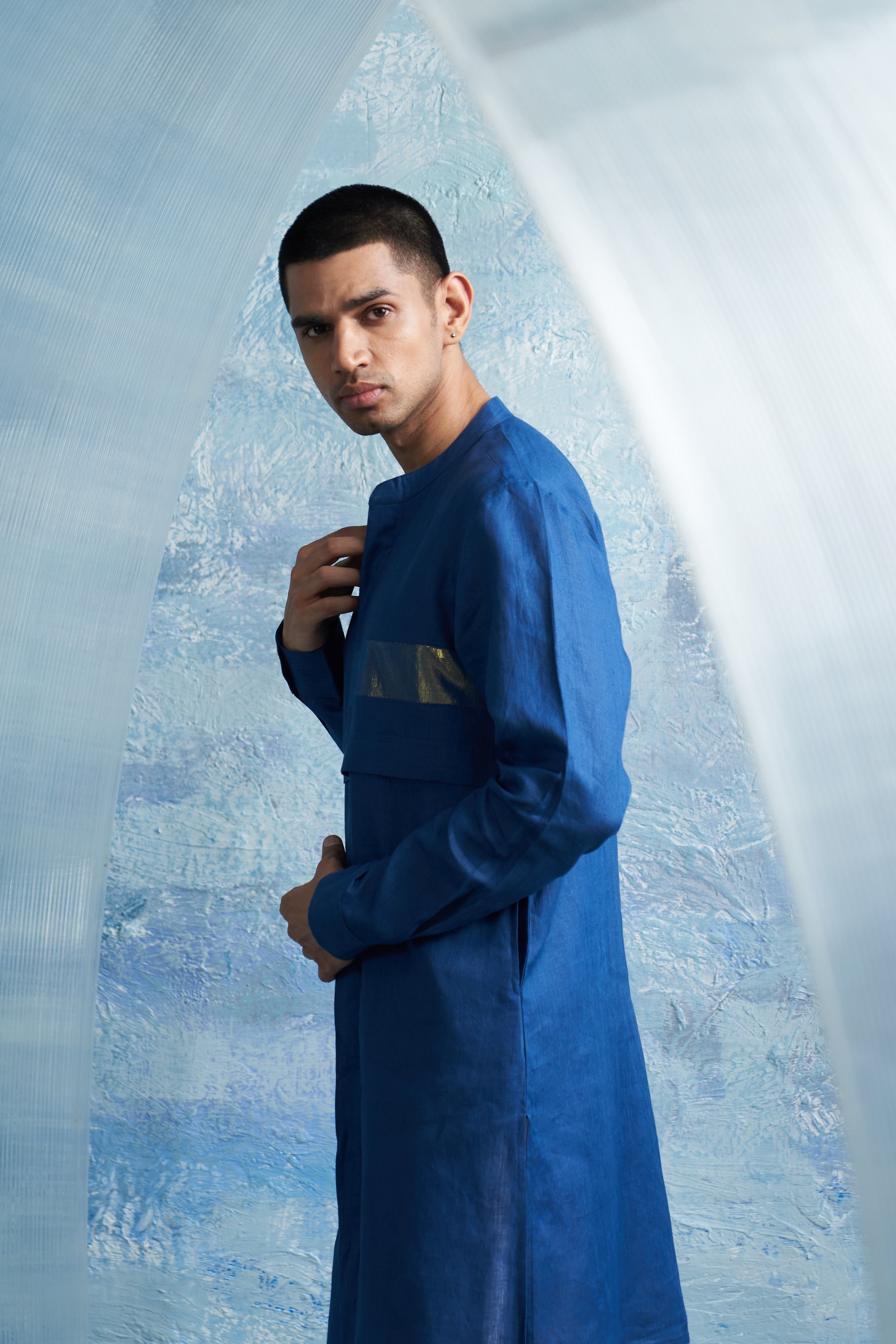 Royal Blue Placket Kurta Set