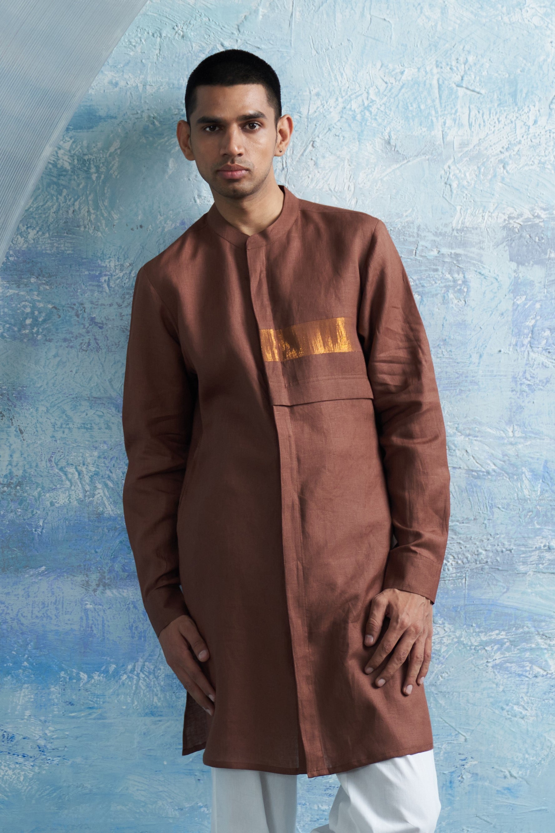 Aura Woody Brown Placket Kurta Set