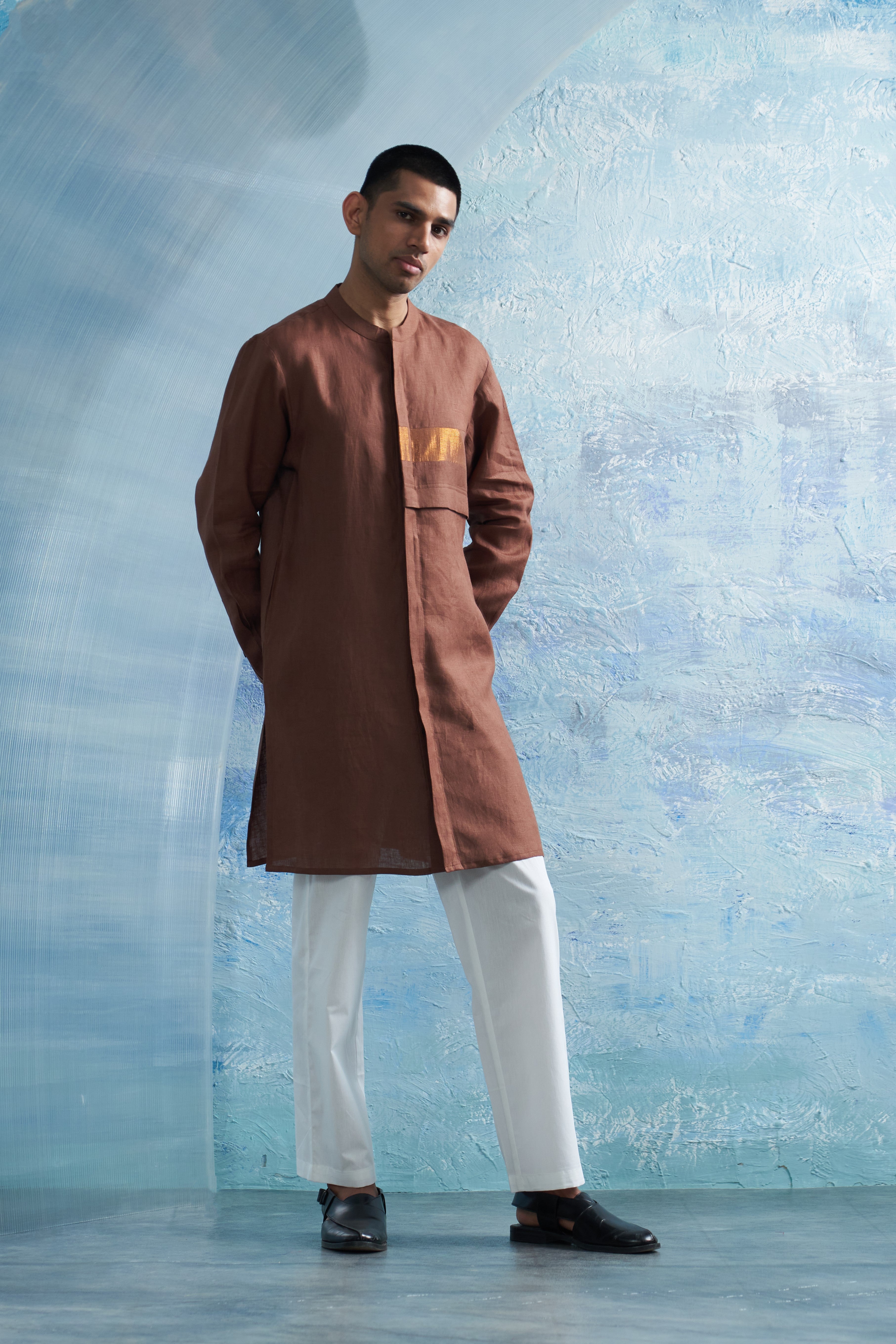 Aura Woody Brown Placket Kurta Set