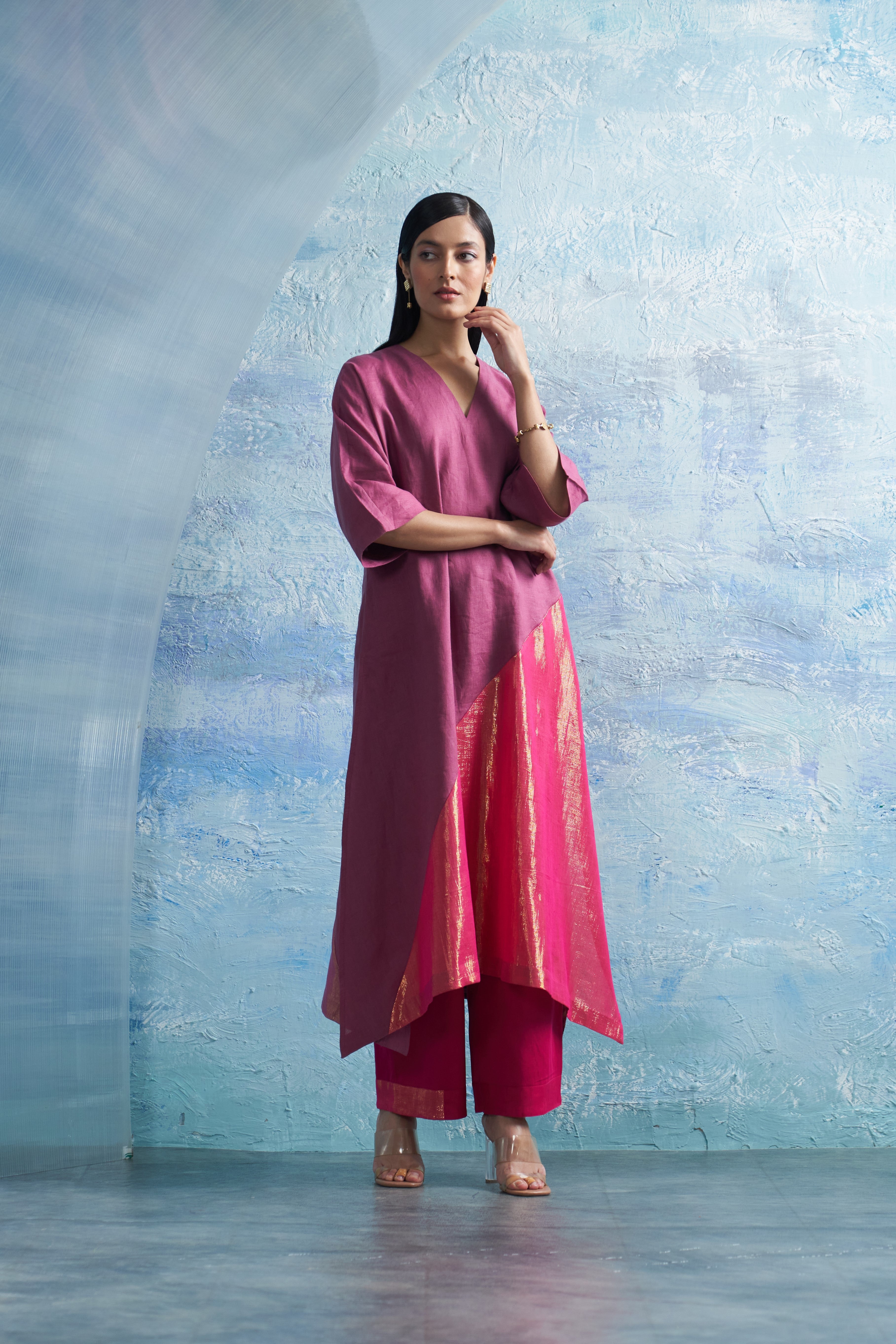 Grape Pink Asymmetric Kurta Set