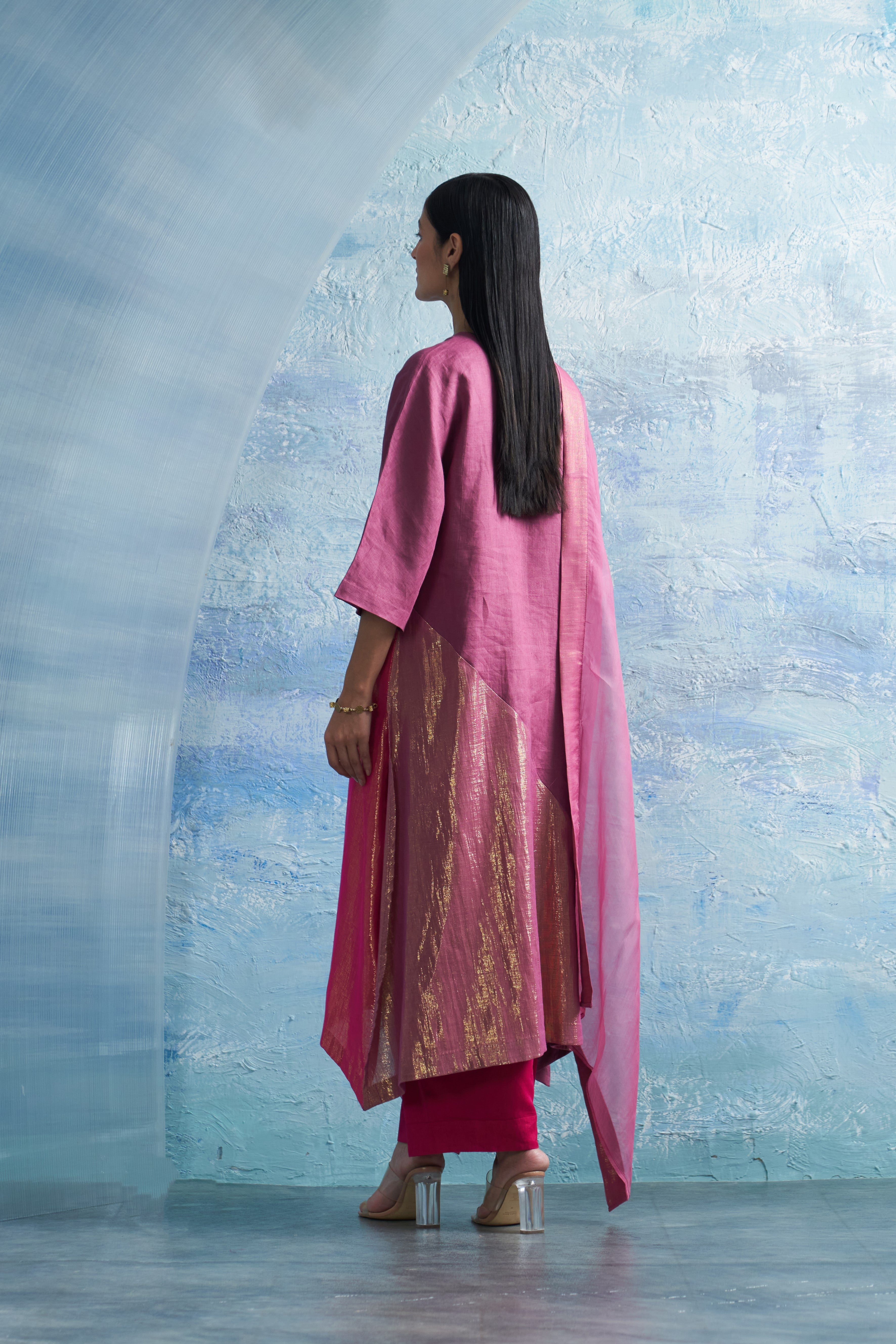 Grape Pink Asymmetric Kurta Set