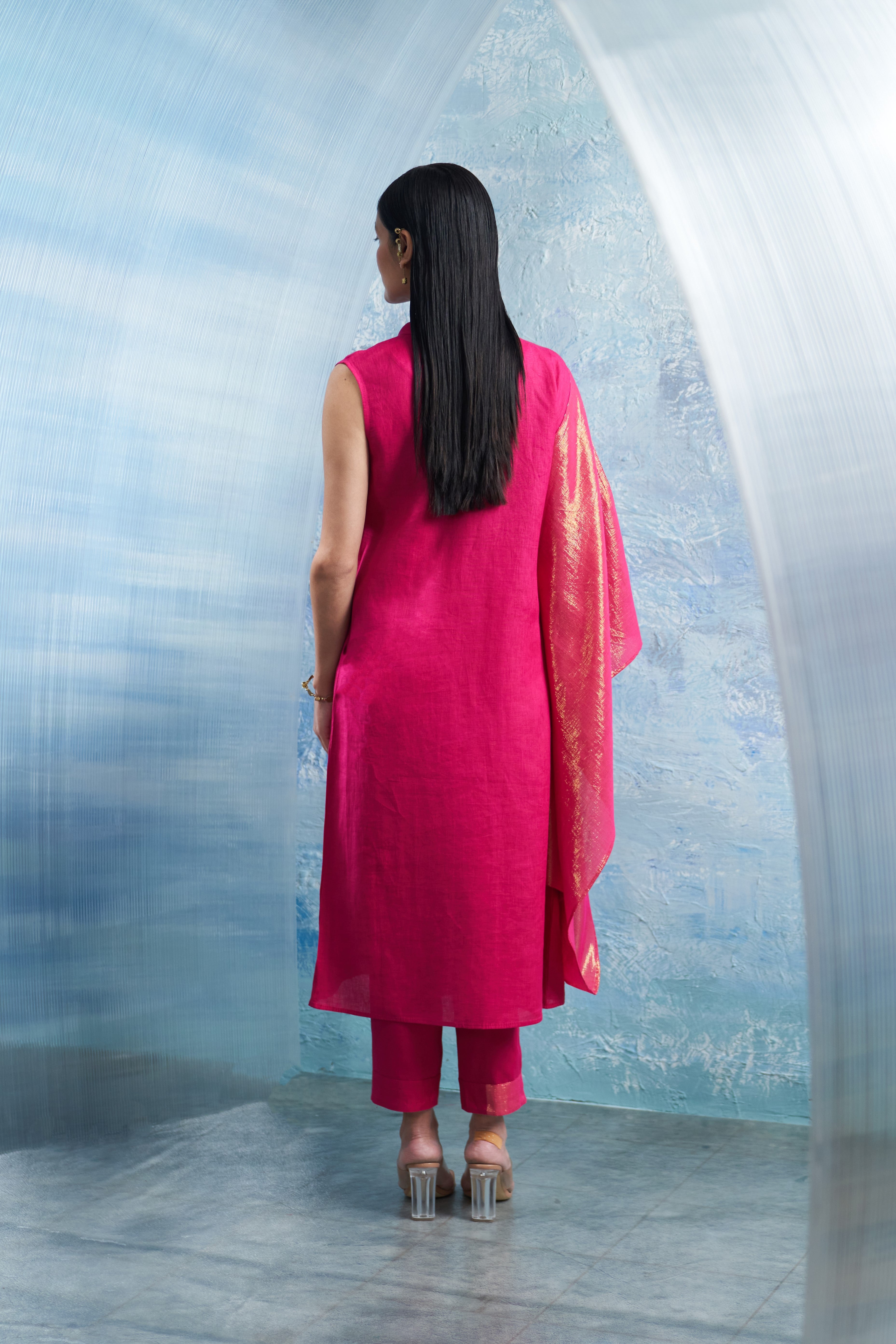 Aura Fuchsia Pink Wrap Kurta Set