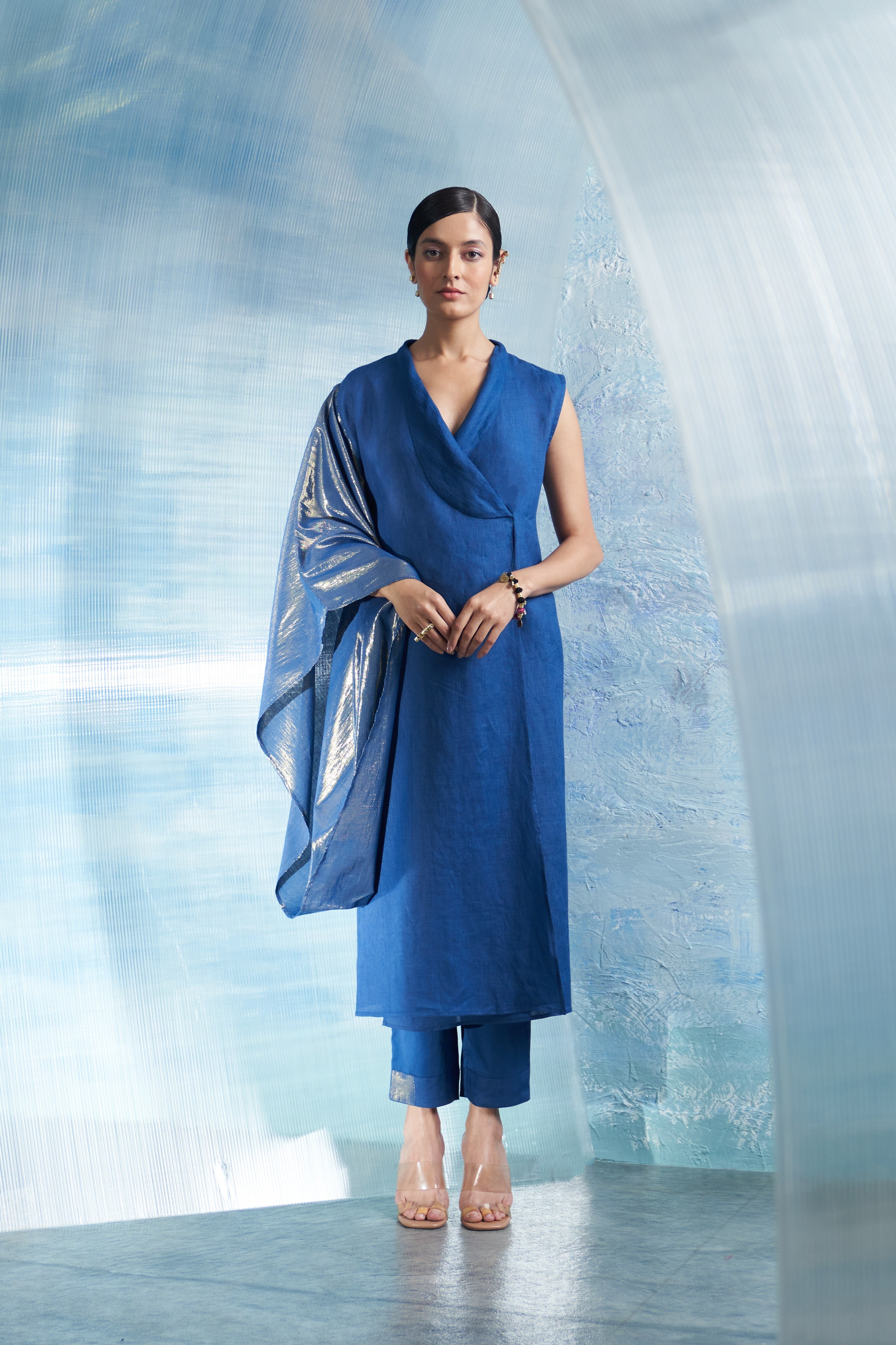 Aura Royal Blue Wrap Kurta Set