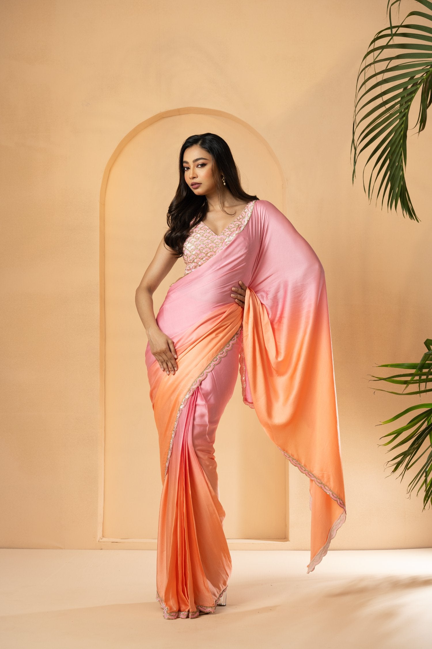 Peach Ombre Pre-Stitched Drape Saree