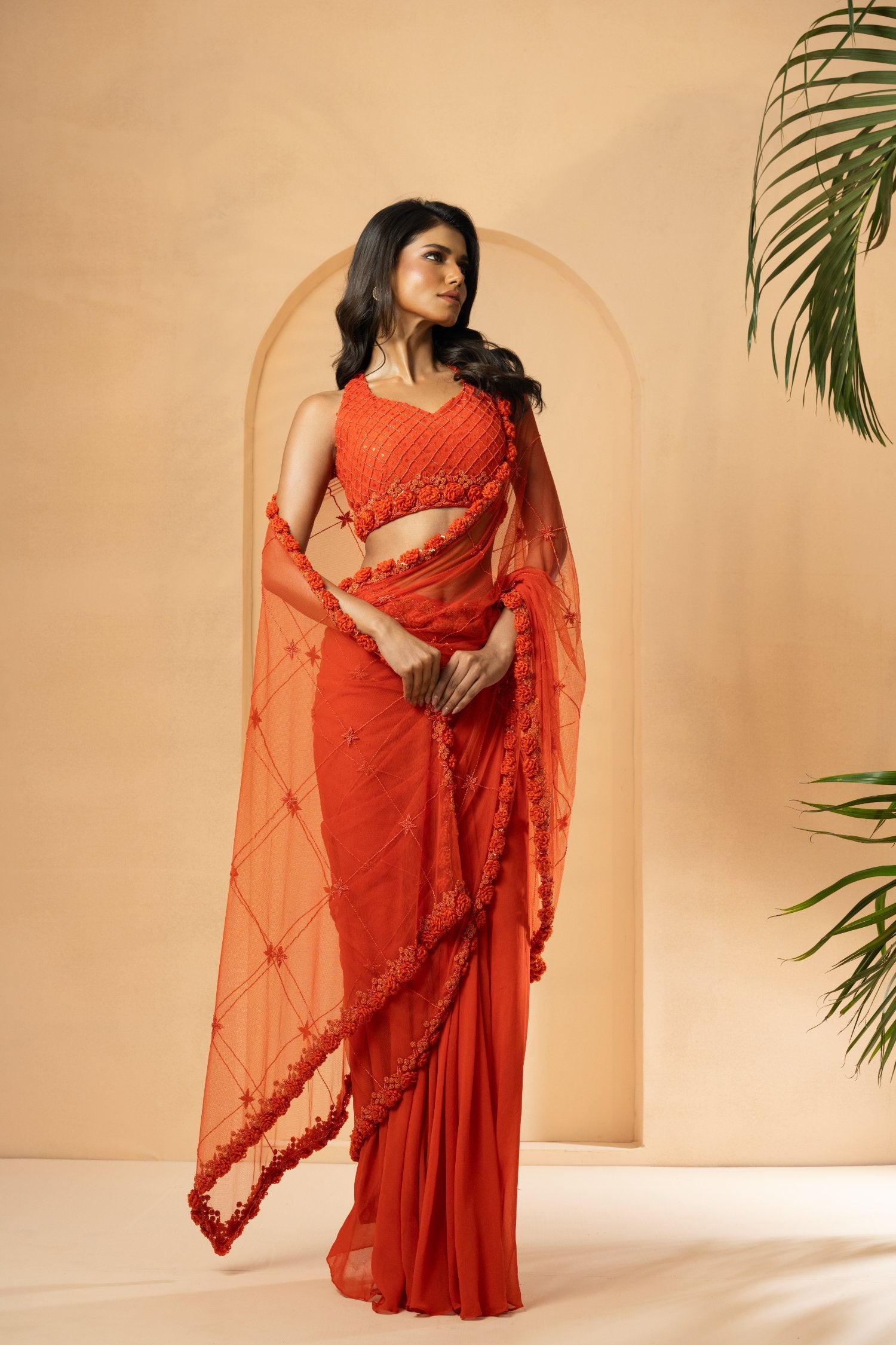 Orange Pre-Stitched Drape Saree