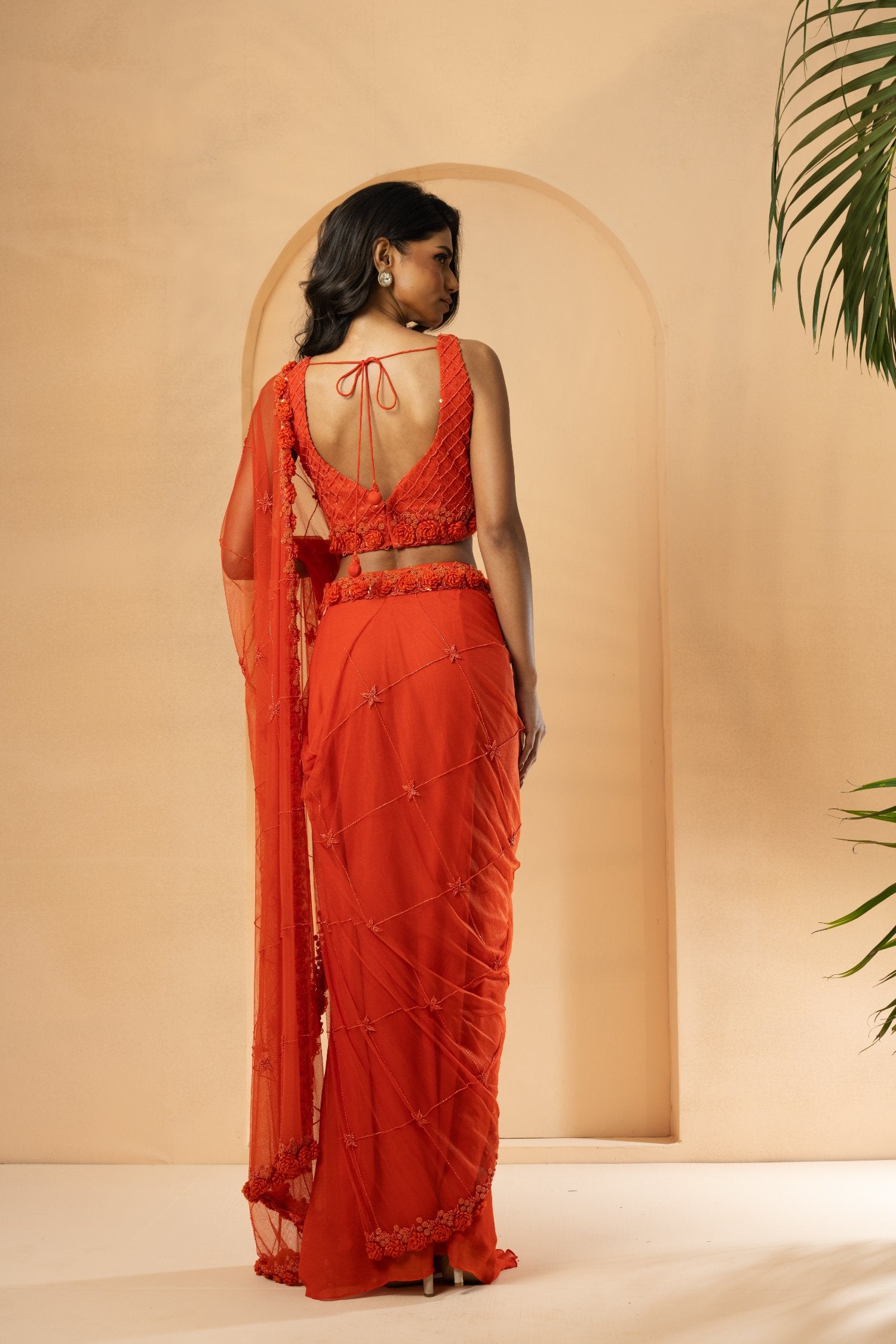 Orange Pre-Stitched Drape Saree