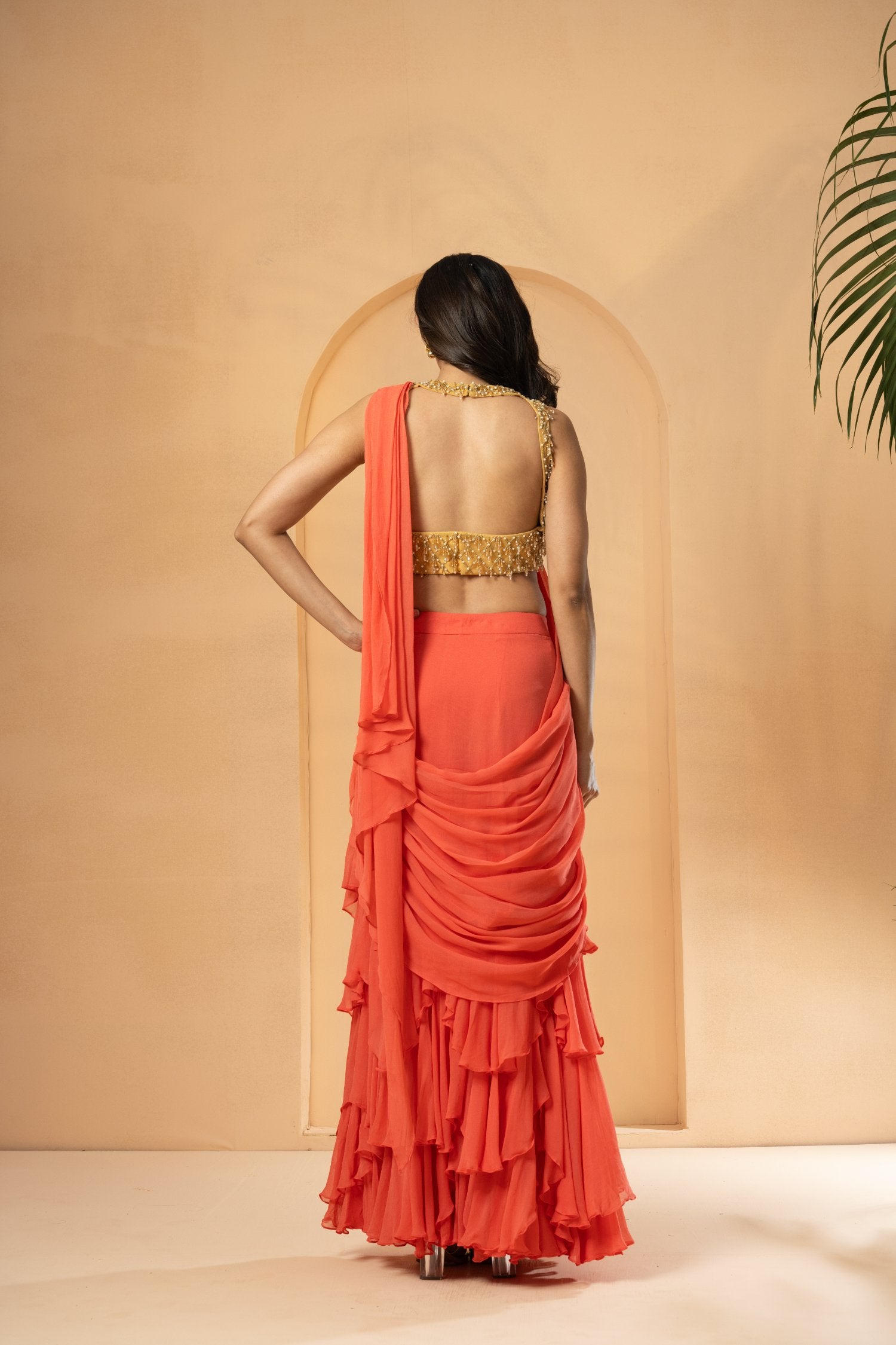 Peach Pre-Stitched Drape Saree