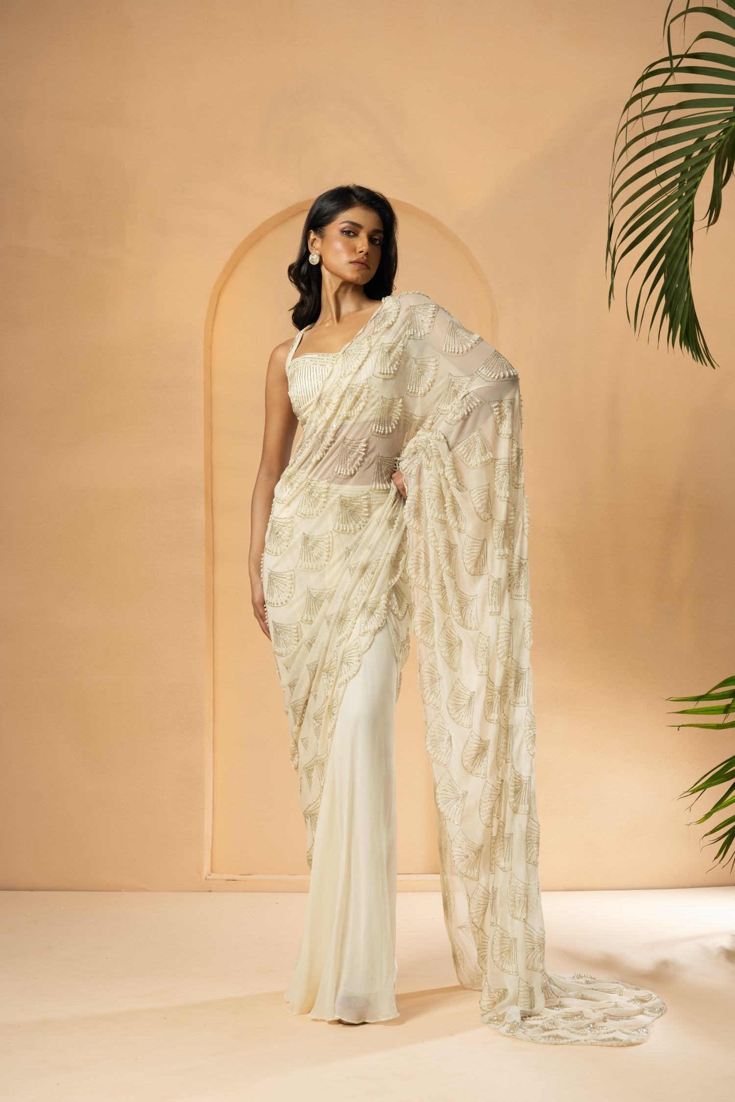 Ivory Pre-Stitched Drape Saree