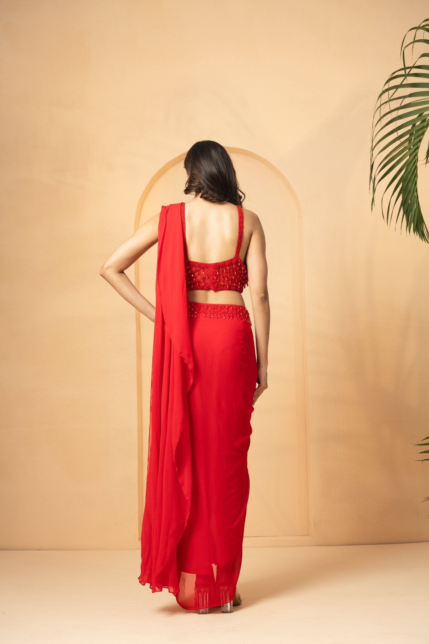 Red Pre-Stitched Drape Saree